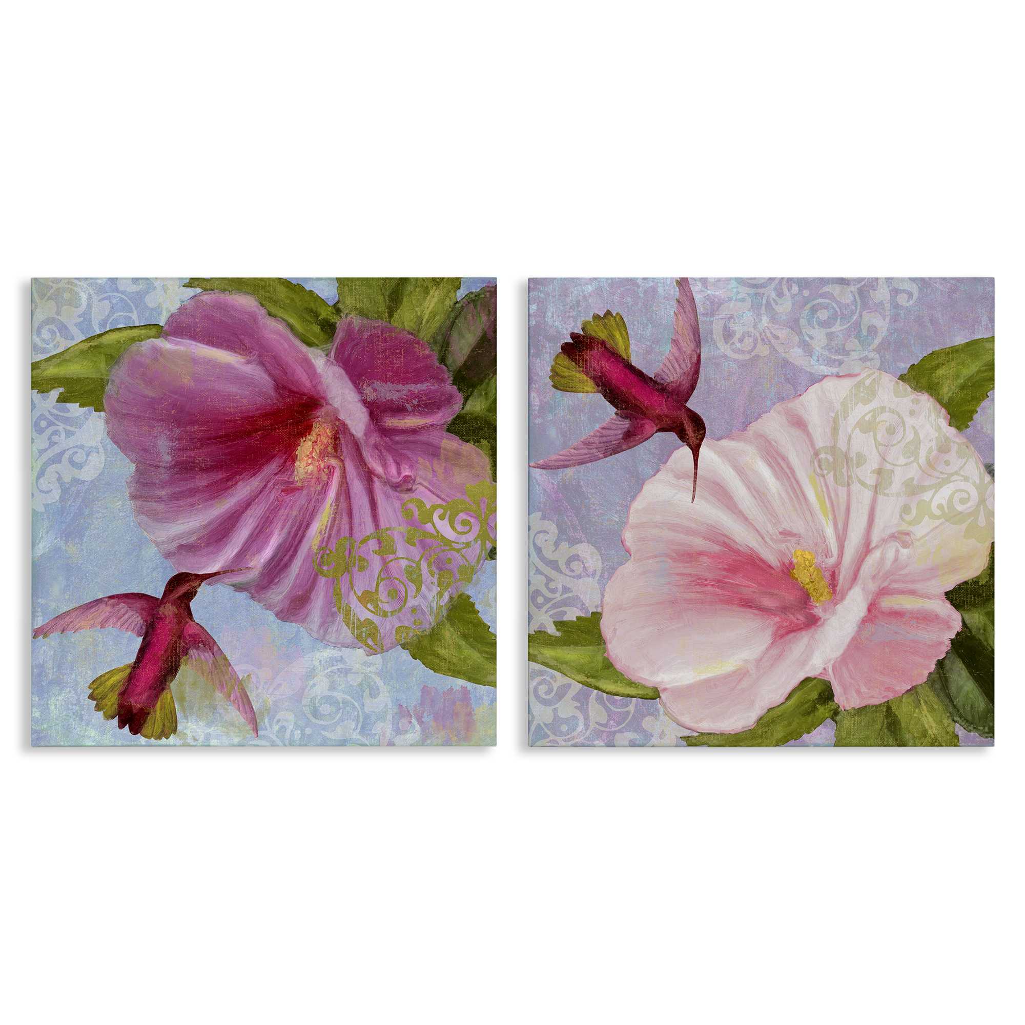 Stupell Industries B2-810-CN-2PC-24X24 Hummingbirds and Poppy Bulbs 2 Piece Canvas Wall Art Set By Sasha 24 x 24