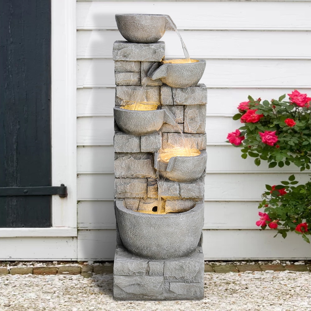 Watnature 39.3-in H Concrete Water Tiered Outdoor Fountain Pump ...