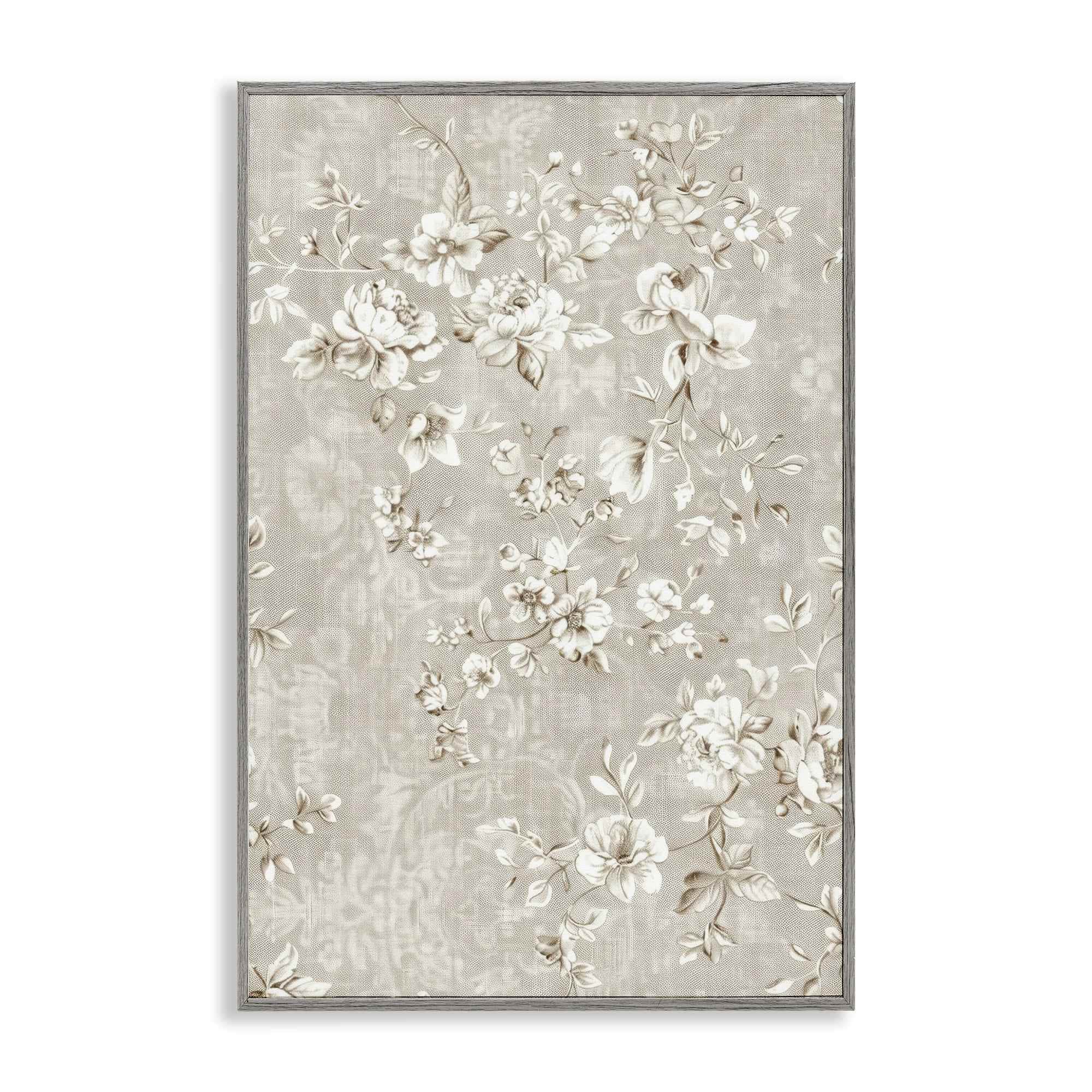 Stupell Industries BT-861-GFF-16X24 White Flowers over Damask Gray Framed Giclee Art By LSR Creative Studio 16 x 24