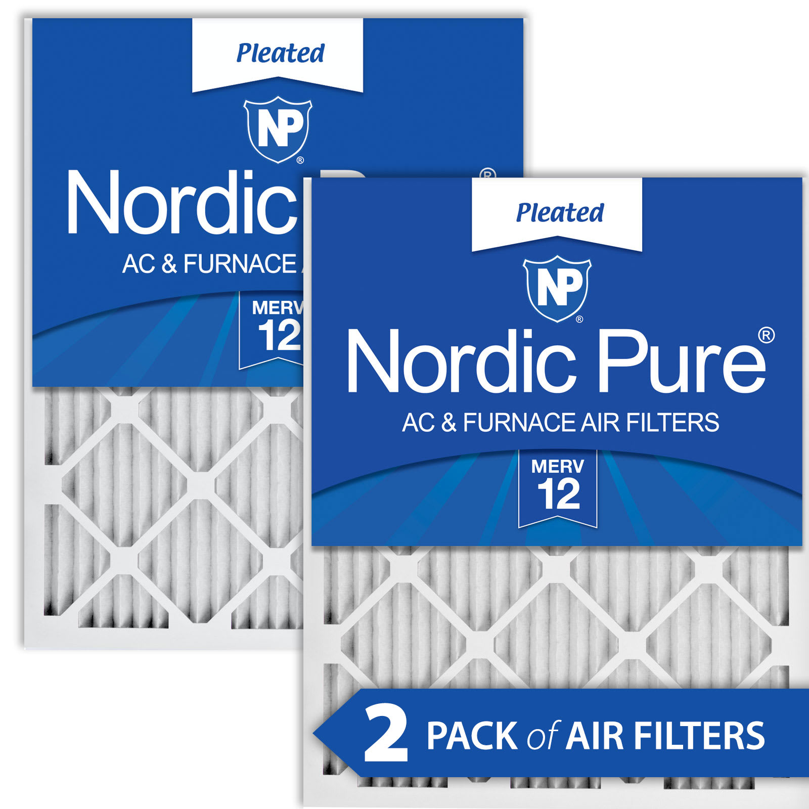 Nordic Pure 20x25x1 (19 1/2x24 1/2) Pleated MERV 12 Air Filters 2 Pack