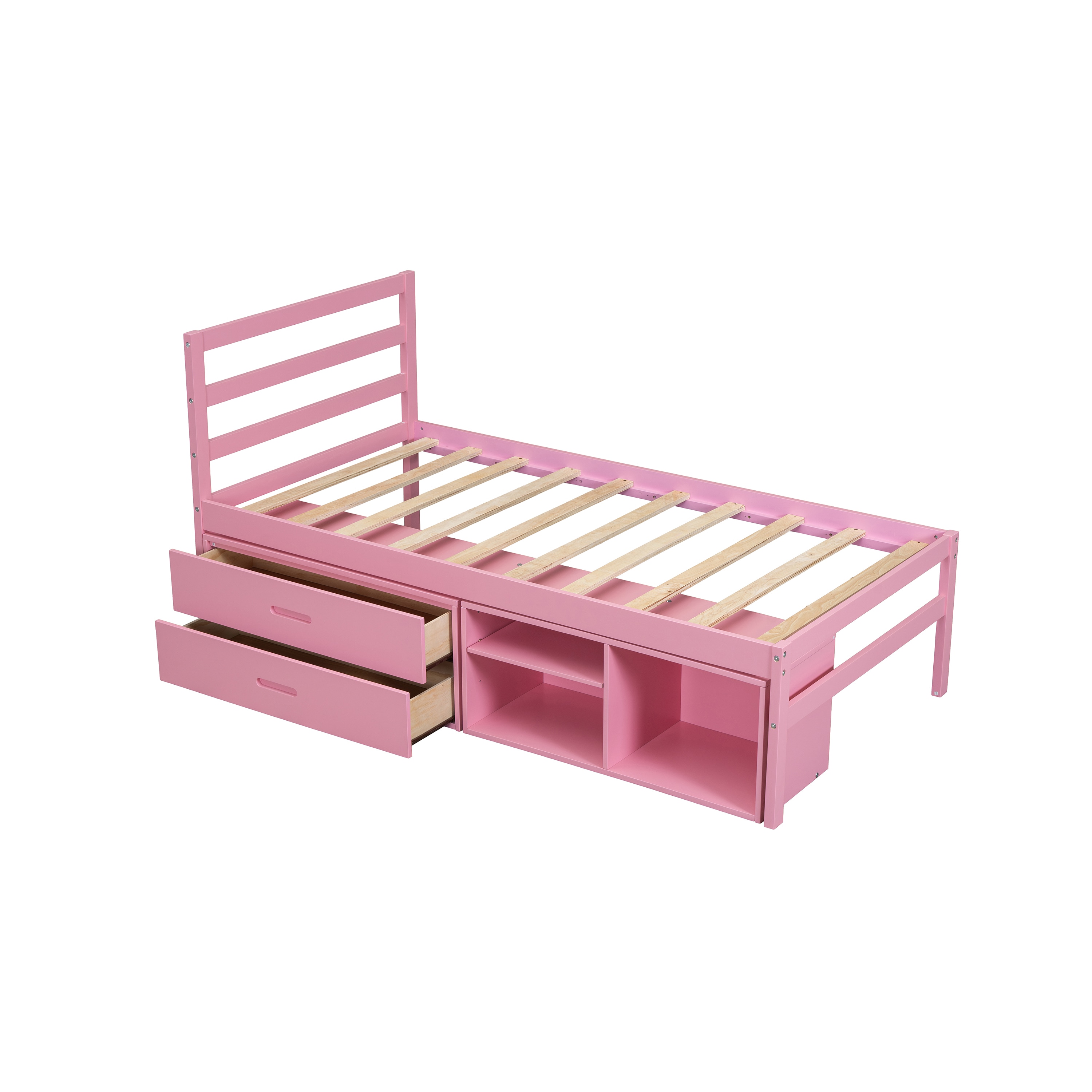 Damerin BD-A08 Pink Twin Wood Bed frame Bed with Storage