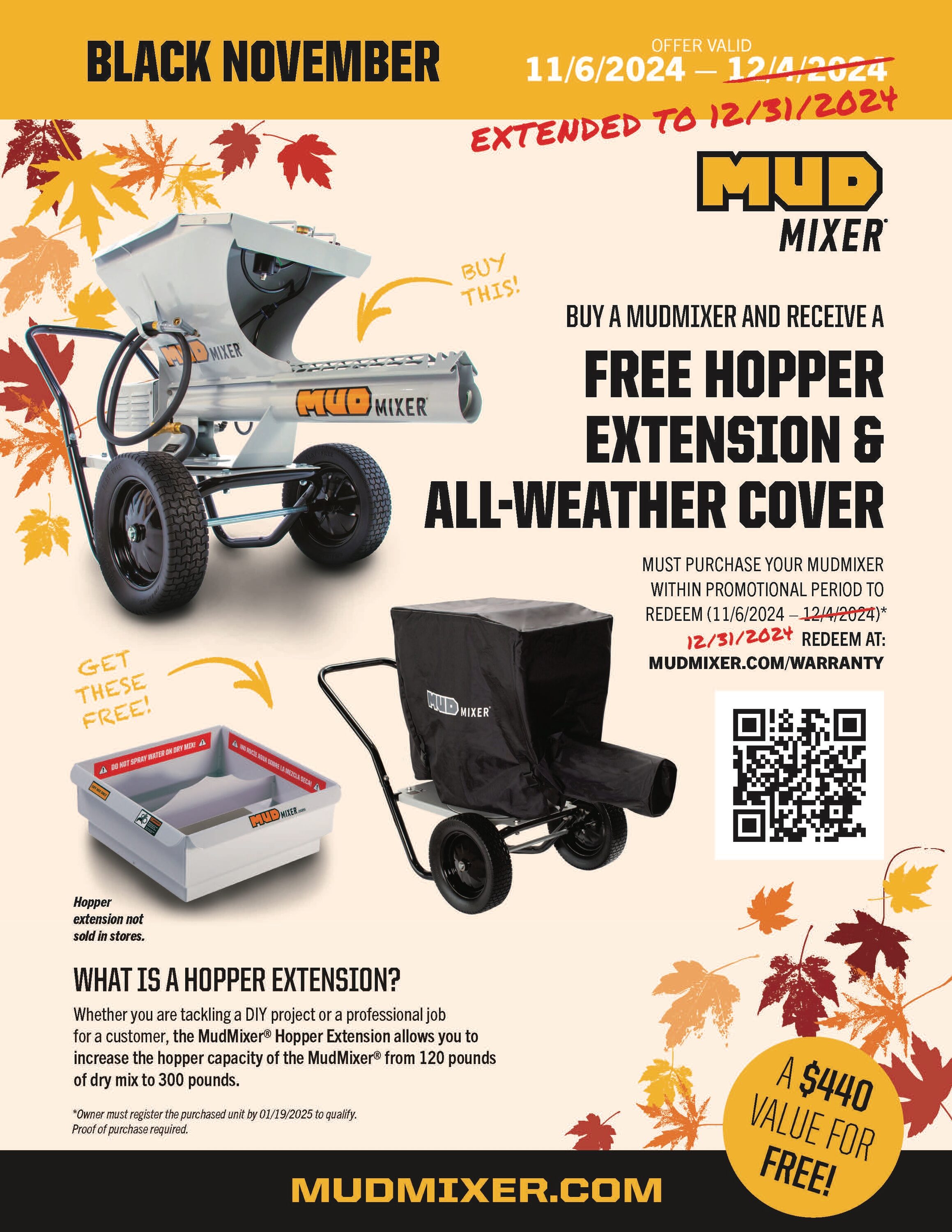 MudMixer Cont Feed Elec Cement Mixer w/Hopper Ext Cover 0.5 -HP Concrete Mixers #MMXR-3221-BN24