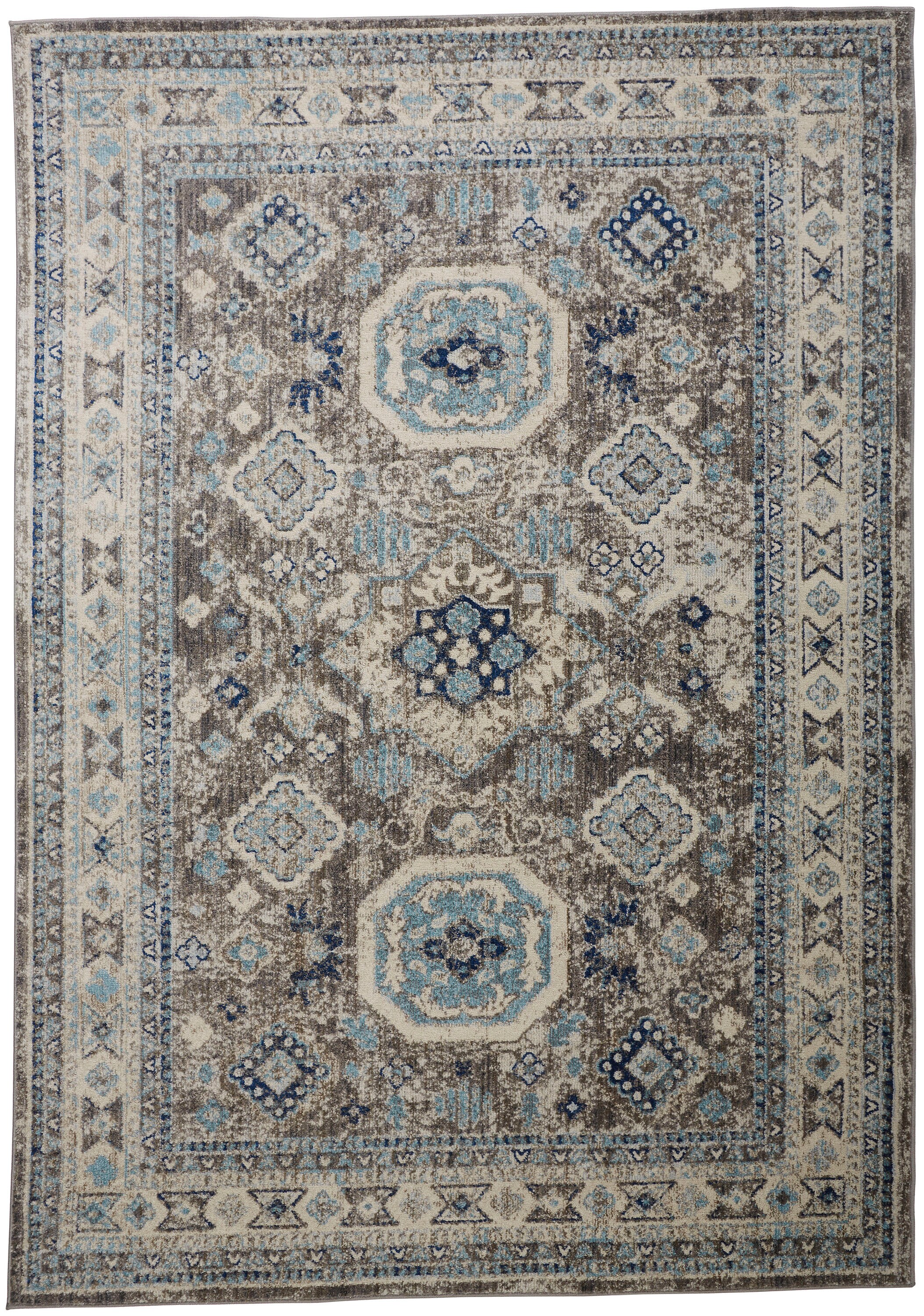 Room Envy I78I3137BLUMLTP00 Bellini 2 x 3 (ft) Loomed Polypropylene Delphinium Blue/Warm Gray Rectangular Indoor Medallion Global Area rug