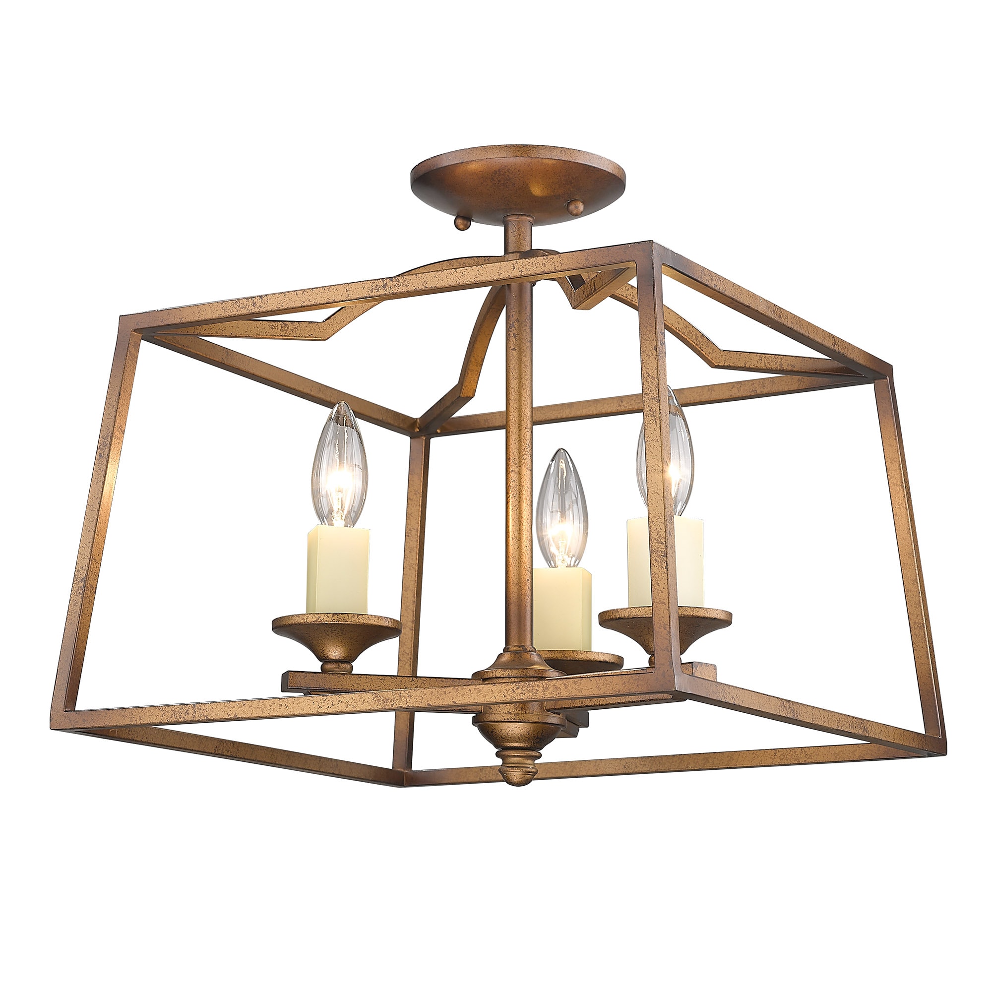 Golden Lighting 3072-SF GG Athena 3 -Light 14.5-in Distressed Gold Semi Flush Mount Light