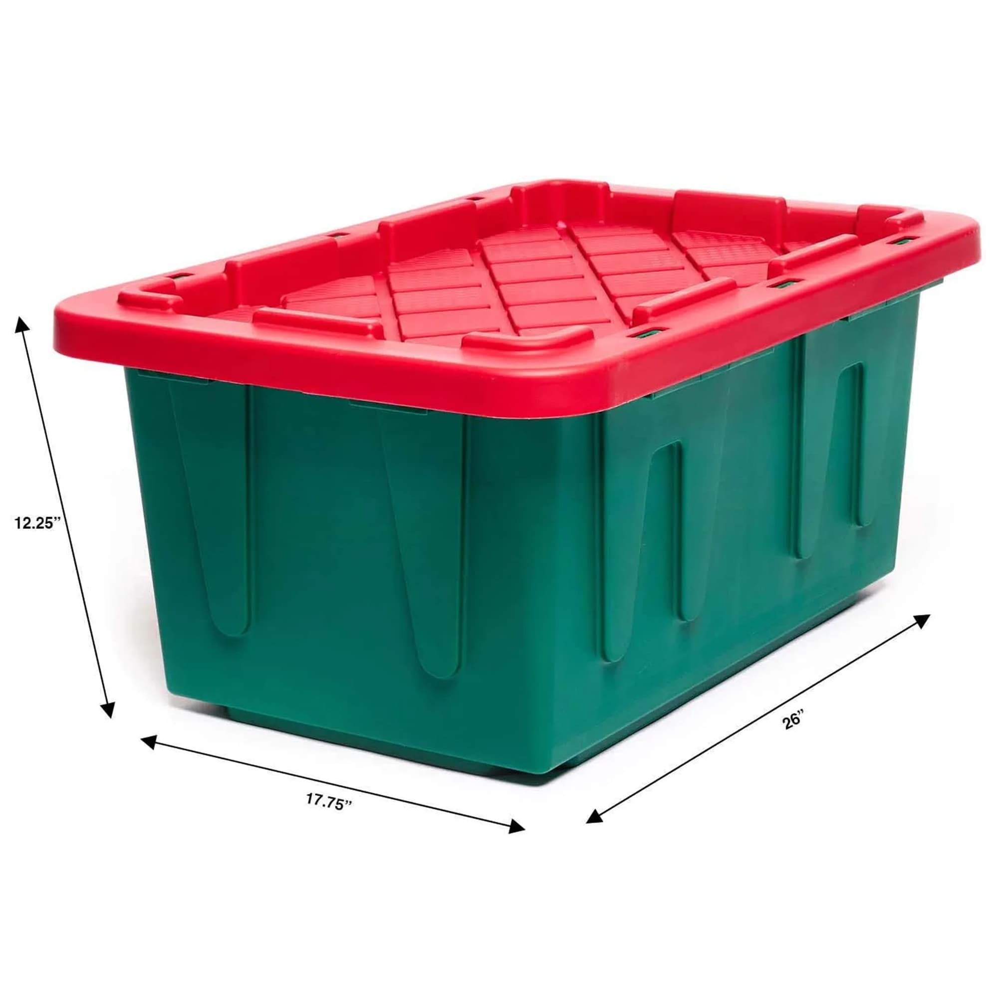 HOMZ 18 Gallon Stackable and Nestable Heavy Duty Plastic Holiday Storage  Container with 4 Way Handles for Organizing, Green/Red, (4 Pack)