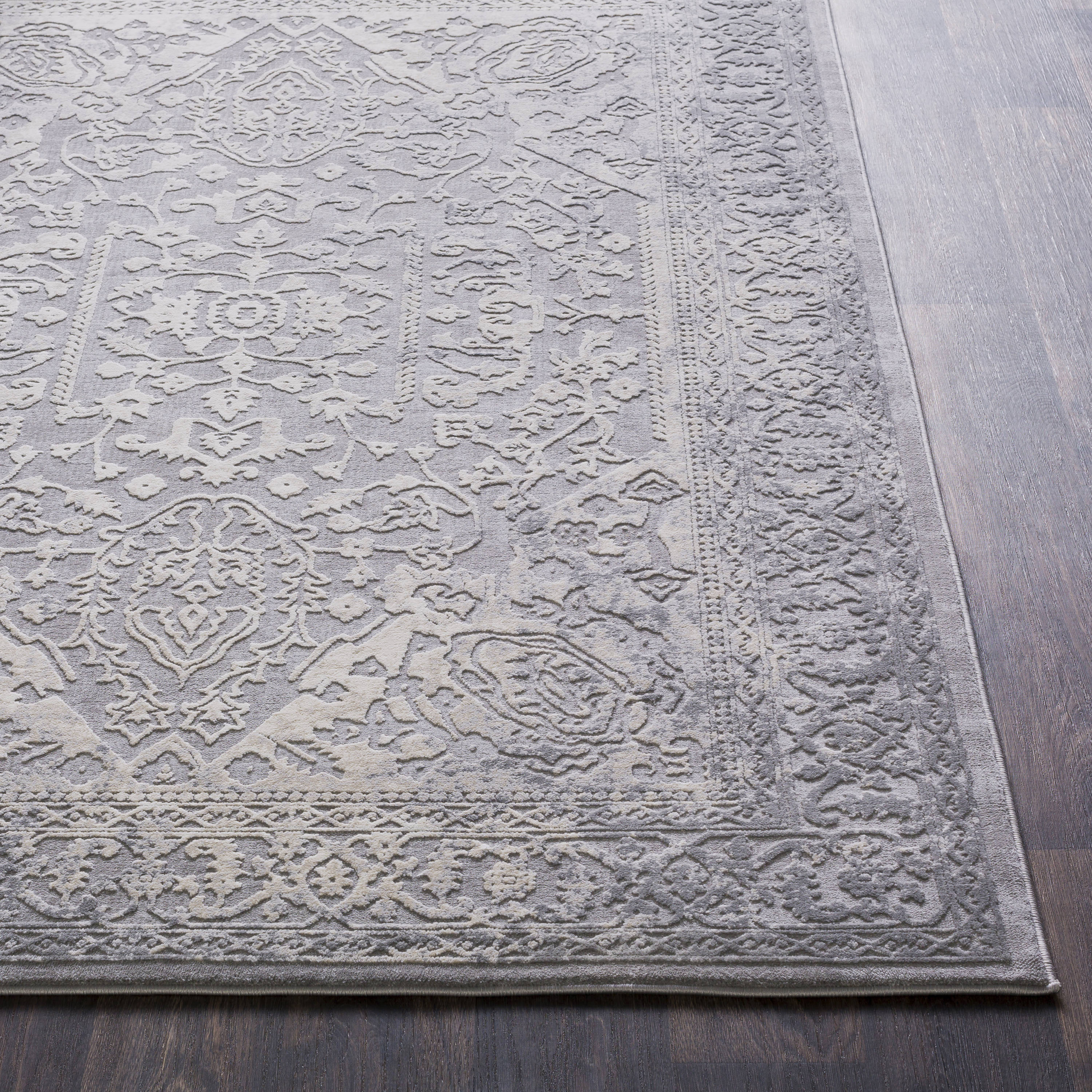 Elegant Medallion 8' x 10' Overdyed Gray Wool Blend Area Rug
