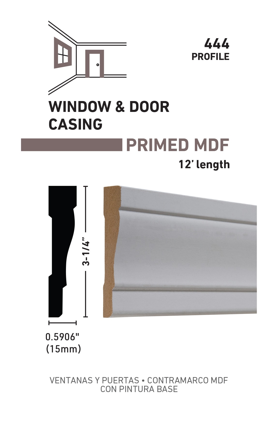 RELIABILT 9/16-in x 3-1/4-in x 12-ft Primed MDF 444 Casing in the ...