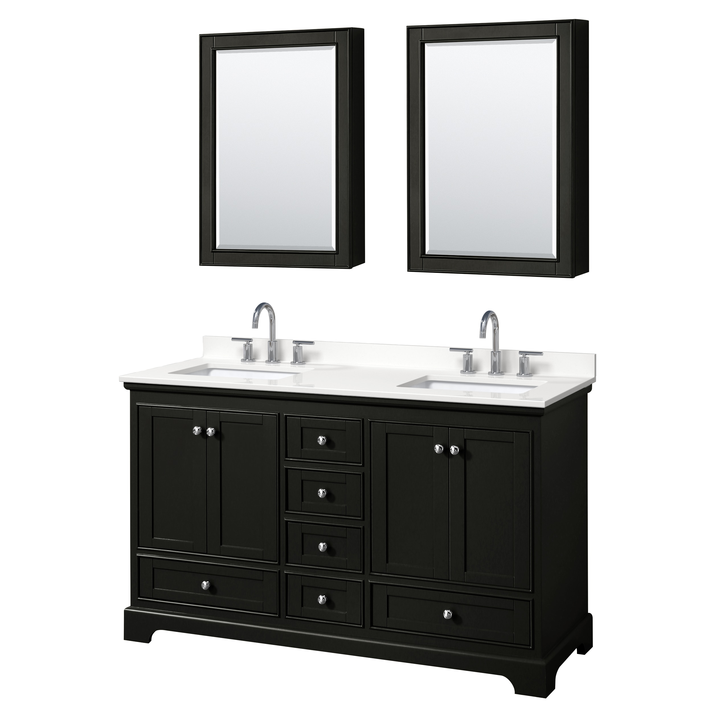 Wyndham Collection WCS202060DDEWQUS3MED Deborah 60-in Dark Espresso Undermount Double Sink Bathroom Vanity with White Quartz Top (Mirror Included)