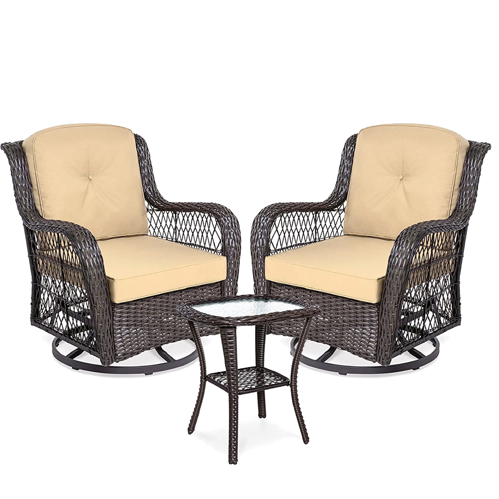 Flynama J-V-889S00002 3 -Piece Rattan Patio Conversation Set with Brown Cushions