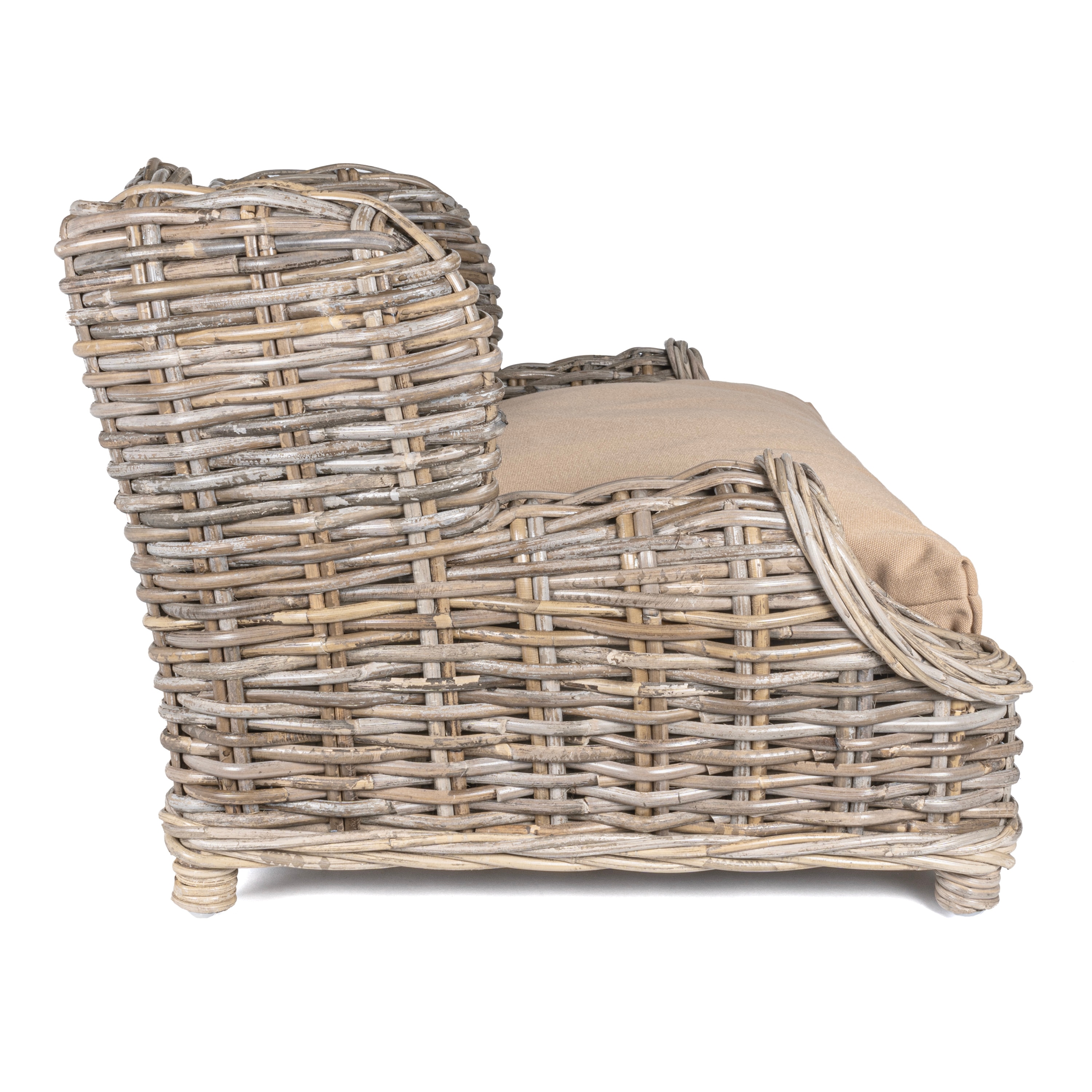 Classic Kubu Gray Handwoven Rattan Dog Daybed with Cushion
