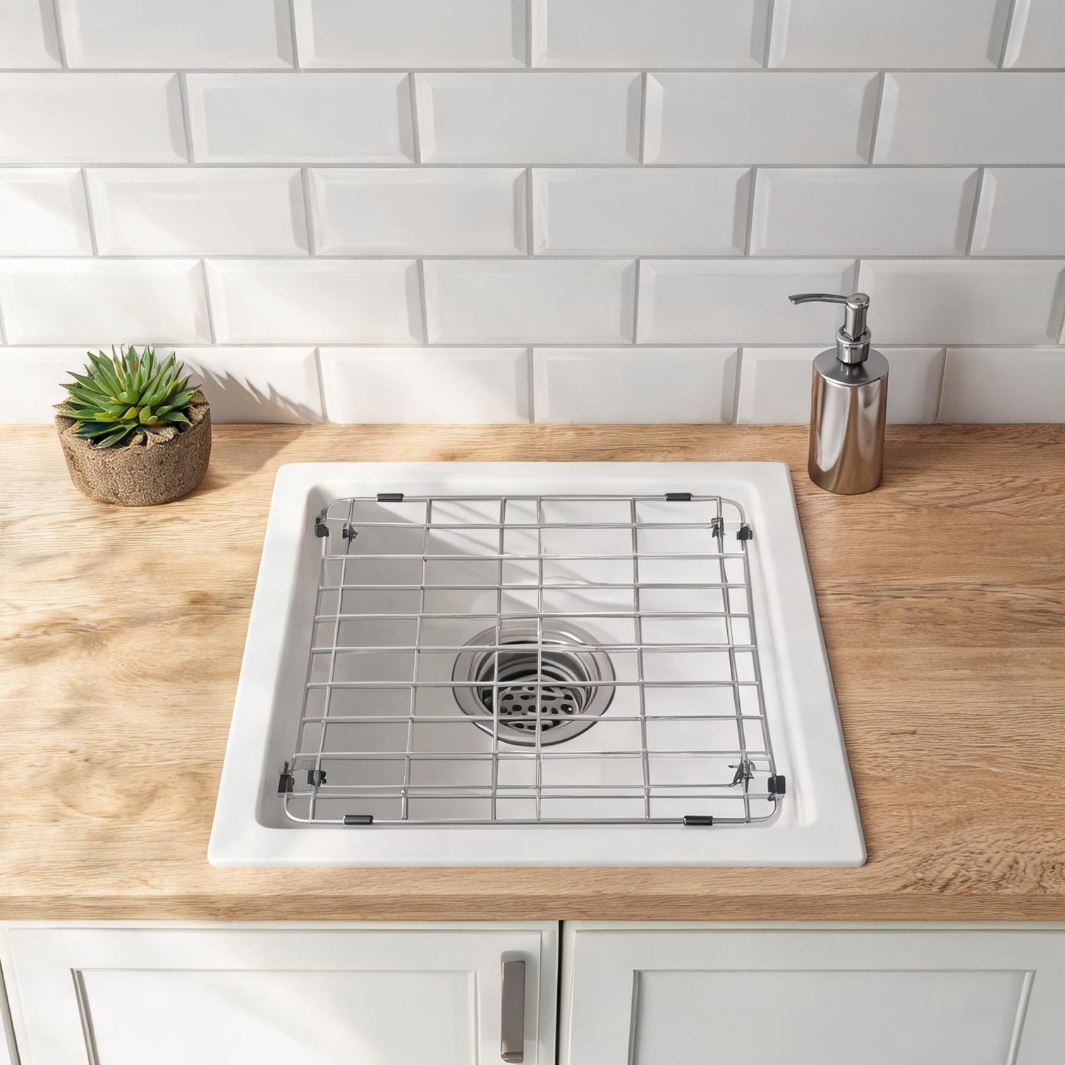 Naturefalls Undermount Quartz Kitchen Bar Sink 18x16 Inches with Strainer and Grid White Finish