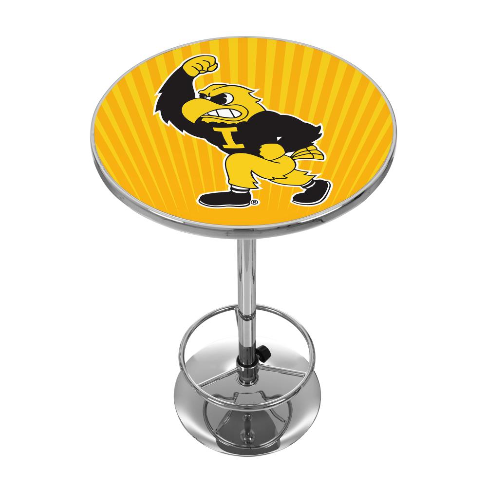 Trademark Gameroom IA2000-HERKY Iowa Hawkeyes Pub Tables Chrome Round Traditional Bar Table, Composite with Metal Pedestal Base 27.375-in L x 42-in H