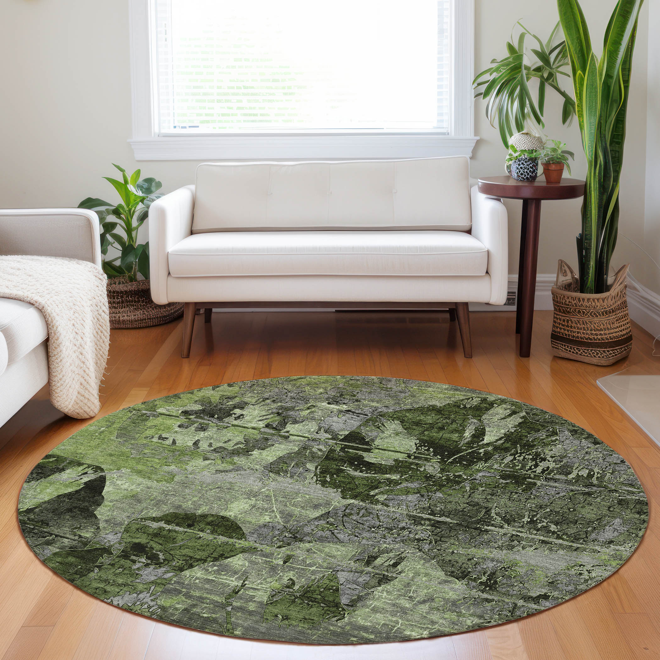 Addison Rugs ACN555GE8RO Chantille ACN555GE 8 x 8 (ft) Polyester Green Round Indoor/Outdoor Geometric Machine washable Area rug