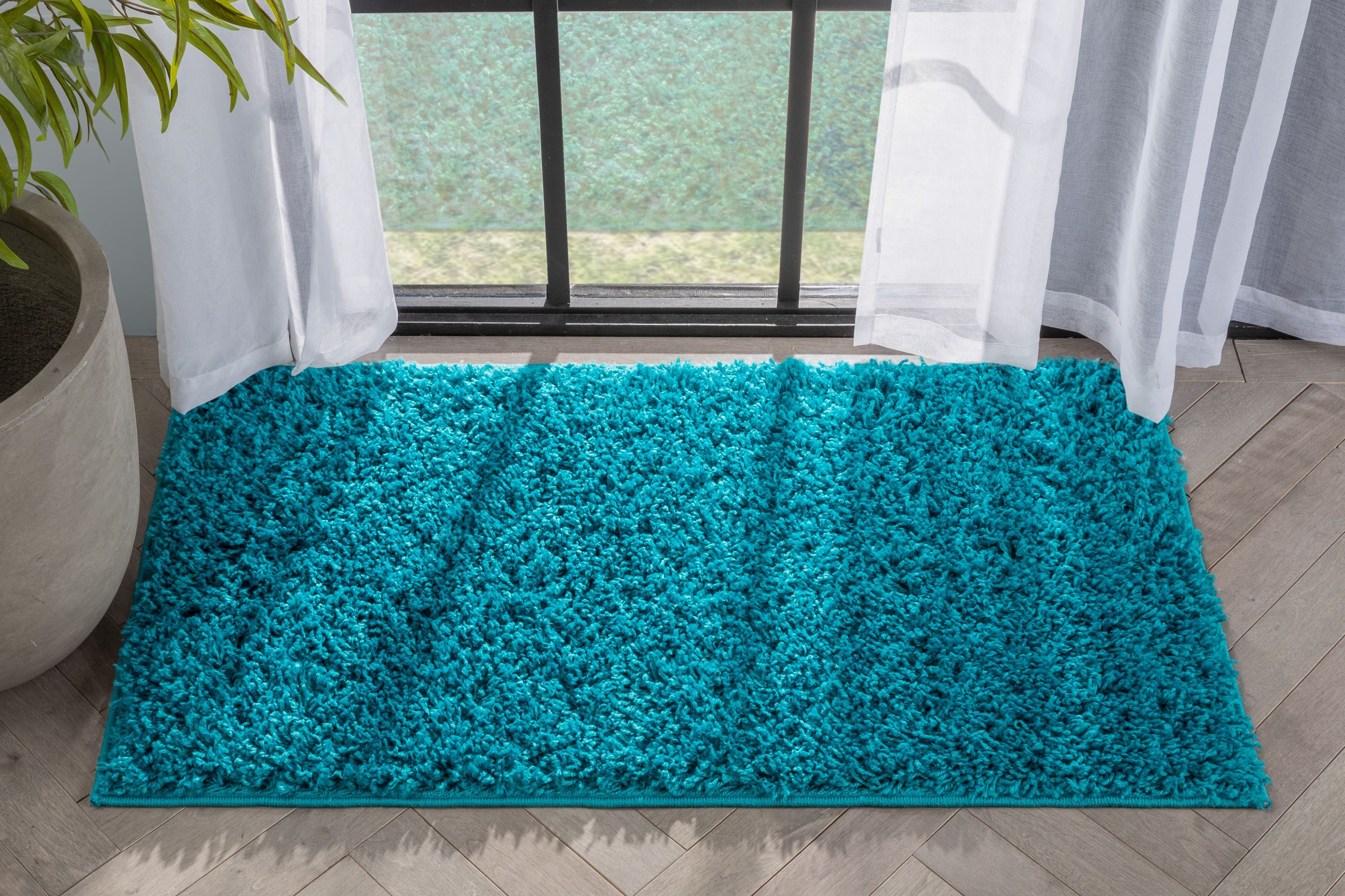 Well Woven ELL-16-3 2 x 4 (ft) Loomed Polypropylene Teal Rectangular Indoor Solid Mid-Century Modern Area rug
