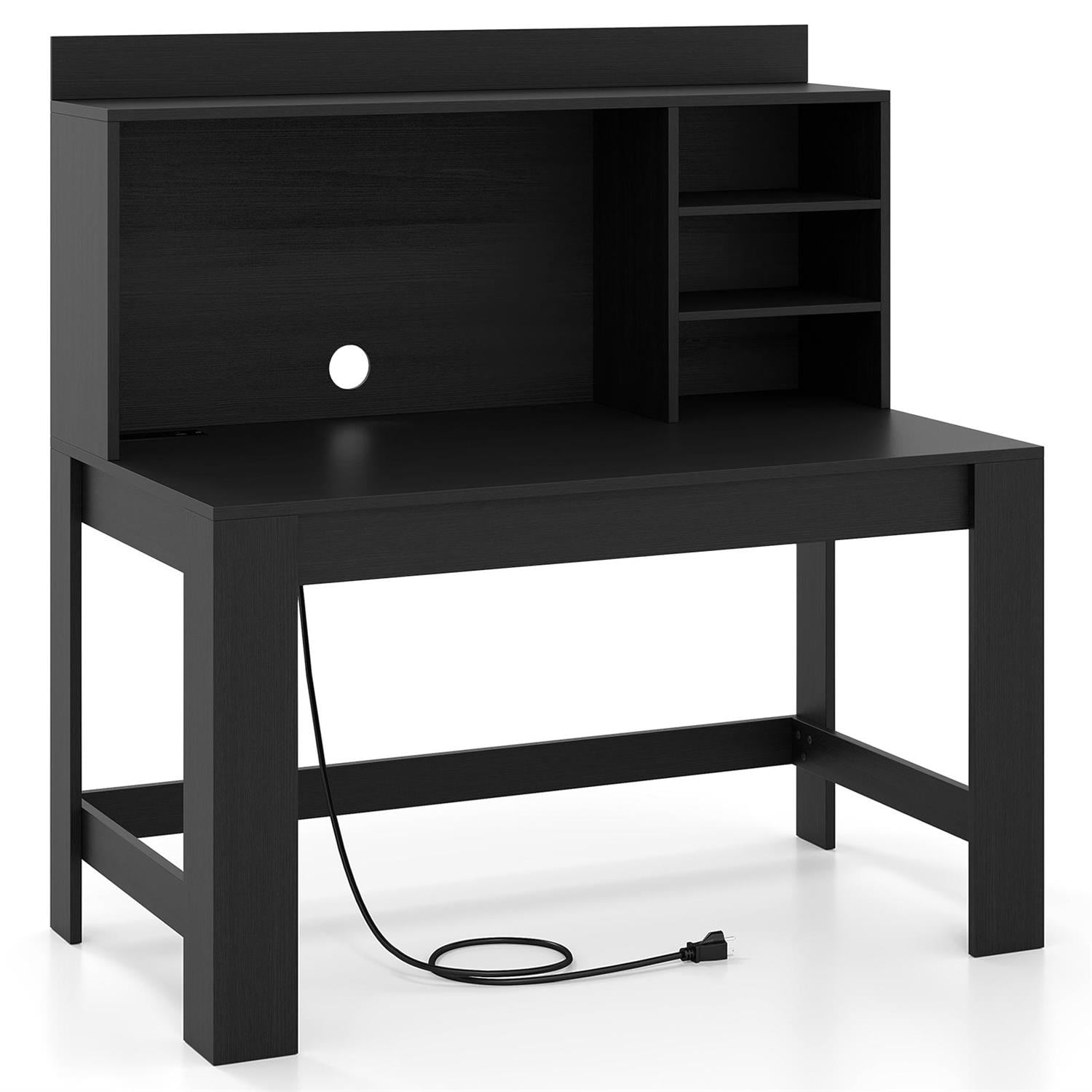 VERYKE Modern Computer Desk Built In Charging Station H Shape Frame ...