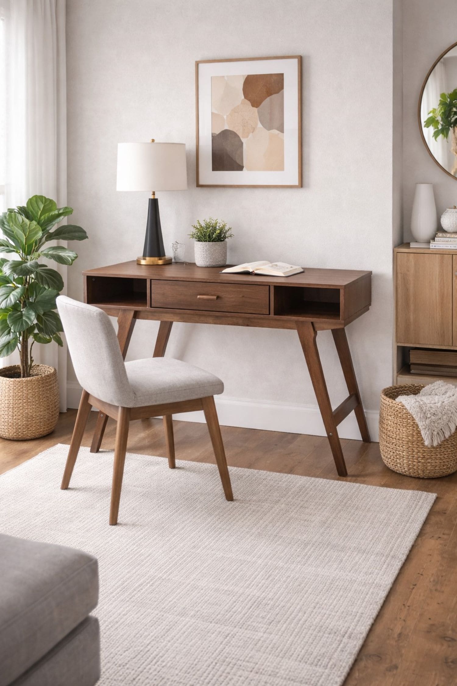 OSHOME Mid century 47.25-in Brown Writing desk