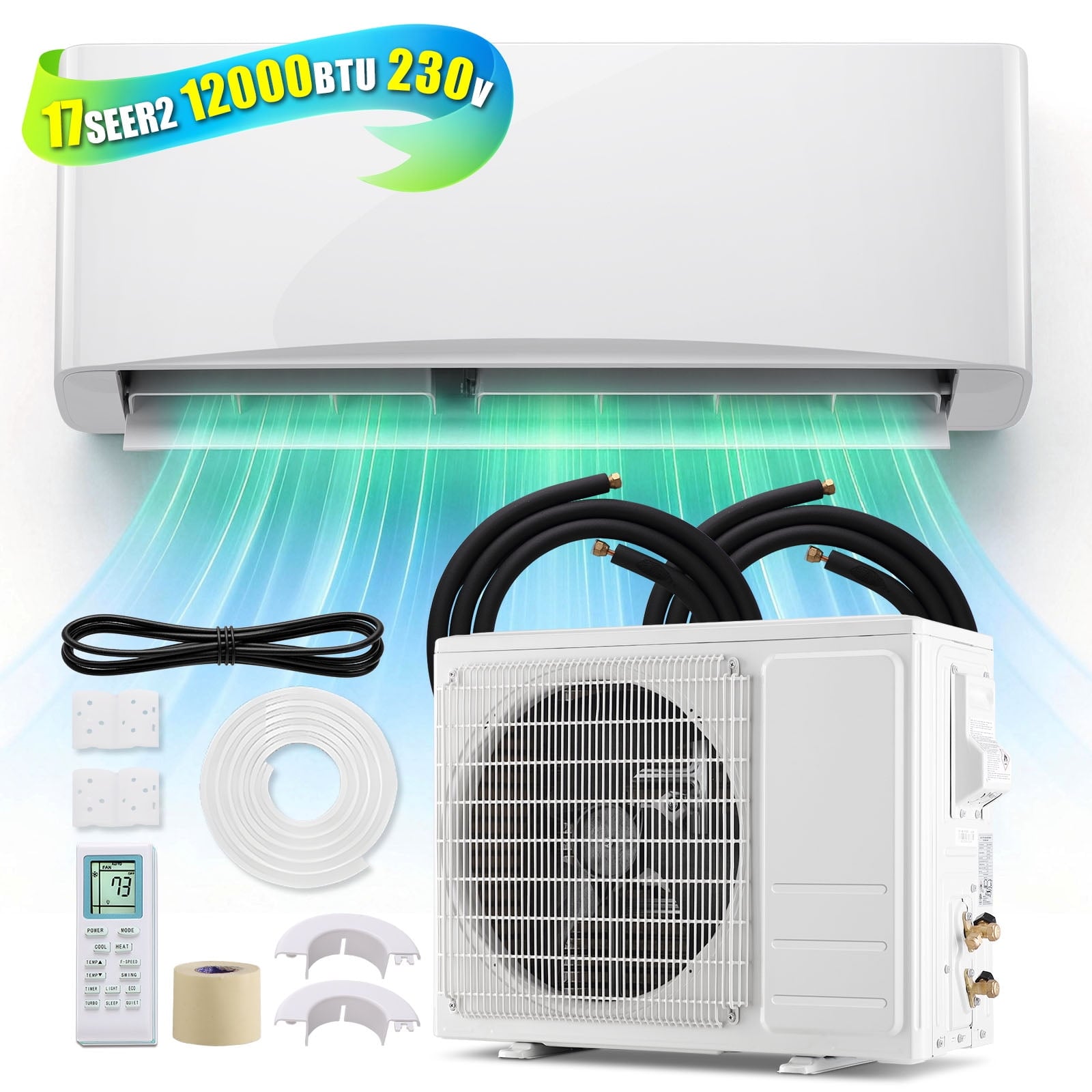 DEMULLER 12000BTU Ductless Mini Split Air Conditioner and Heater with 17 SEER2 230V for Home #DMLHT1GW-12R4BBPH1