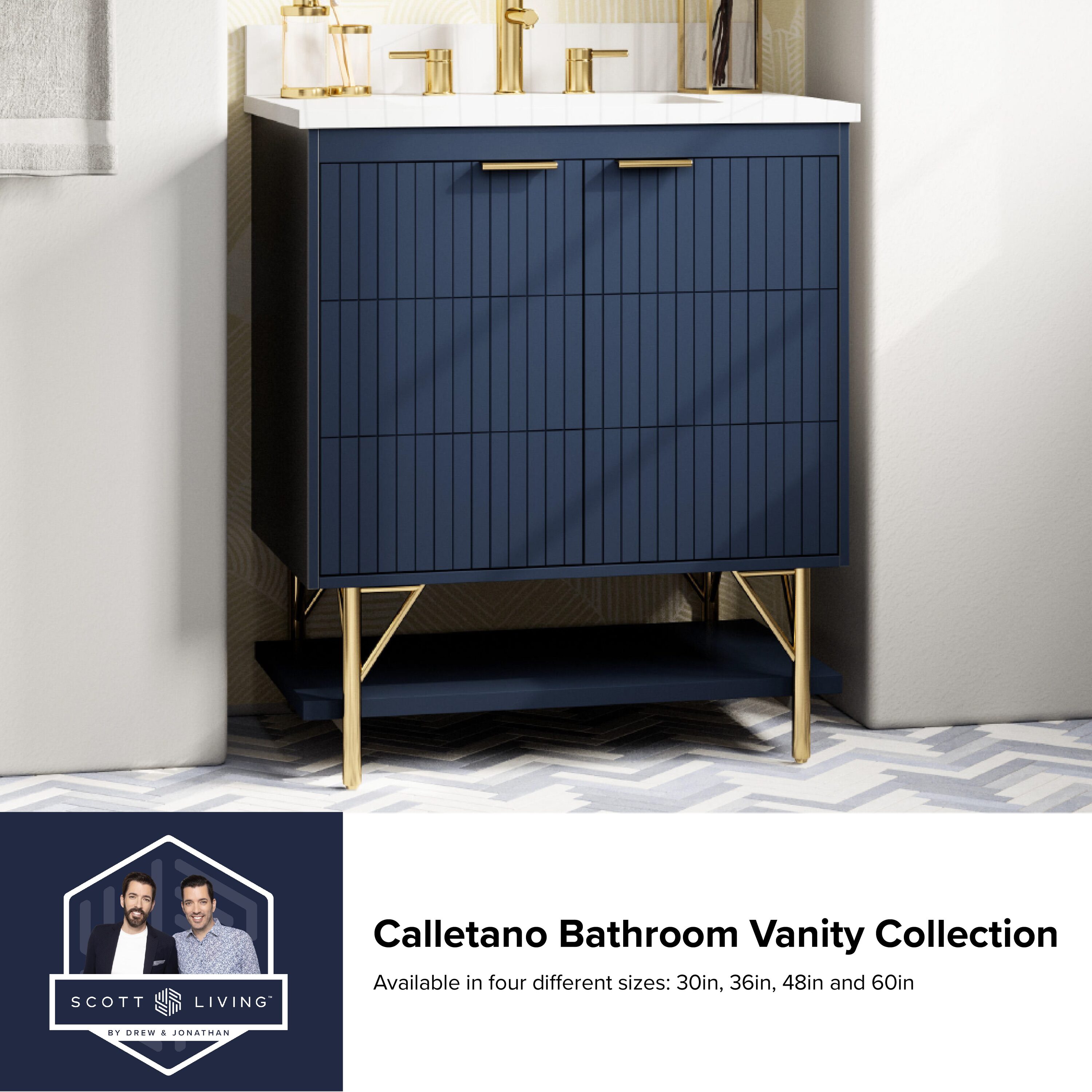 Scott Living Calletano 48-in Navy Blue Undermount Single Sink Bathroom  Vanity with White Quartz Top