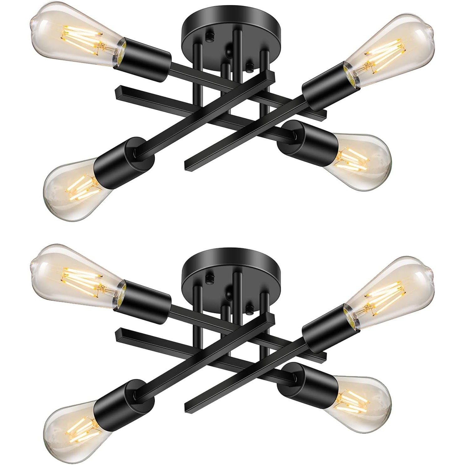 Slagawa  Black Semi Flush Mount Ceiling Light 4-Light Modern Farmhouse Chandelier for Hallway Kitchen Bedroom Living Room 2 Pack