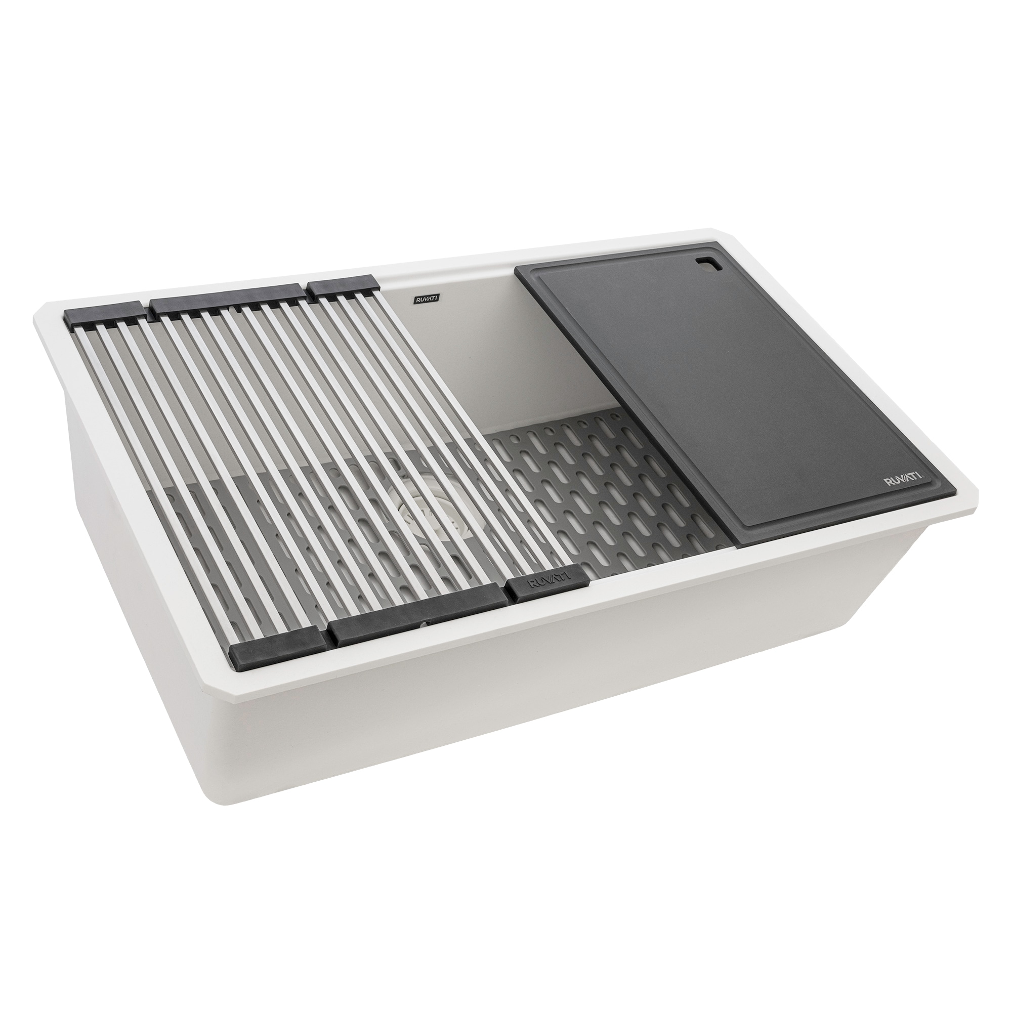 Ruvati RVG2306WH epiStage Undermount 32-in x 19-in Composite Single bowl Workstation Kitchen Sink