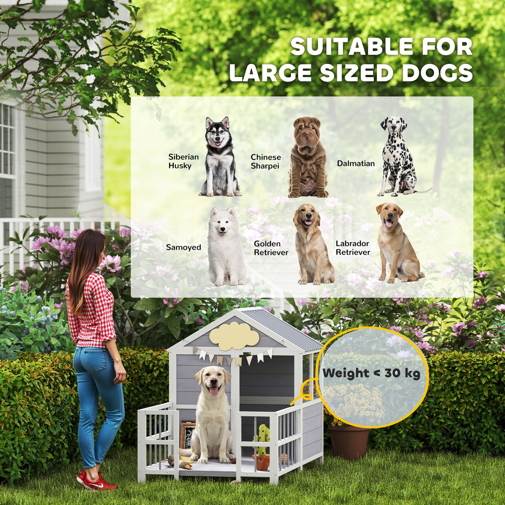 PawHut Outdoor Dog House 61L Wooden Dog House with Porch Weatherproof ...