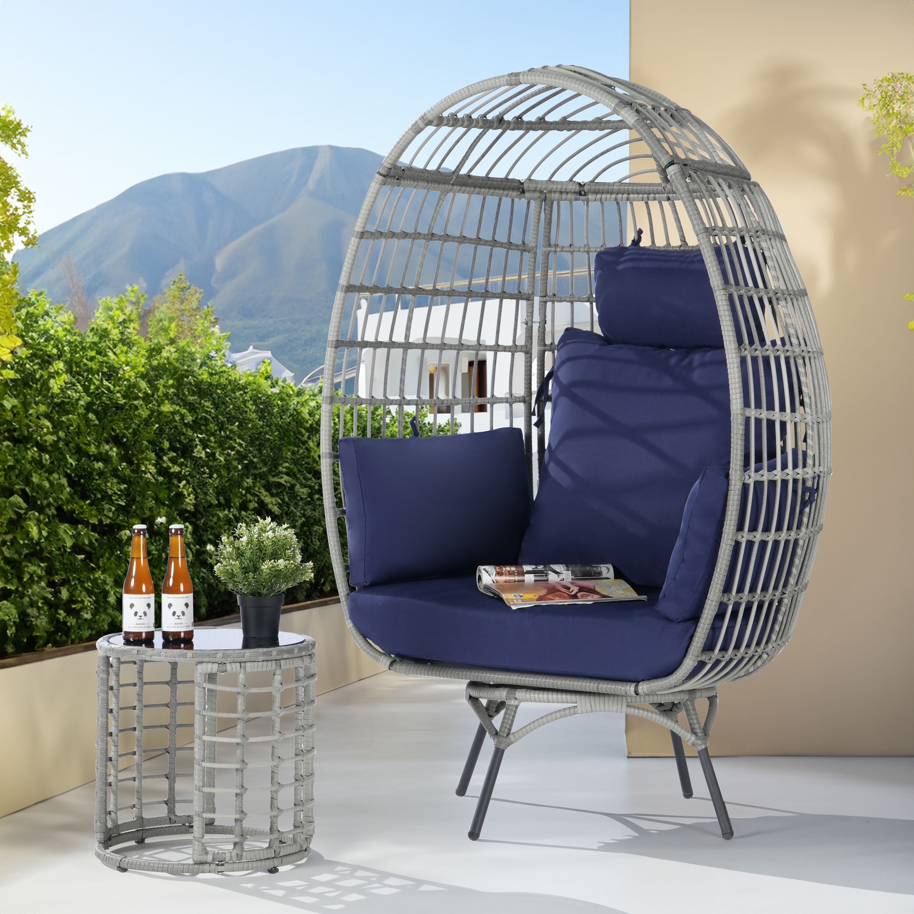 SANSTAR L-RJDC65NY-AC 2 -Piece Wicker Patio Conversation Set with Blue Cushions