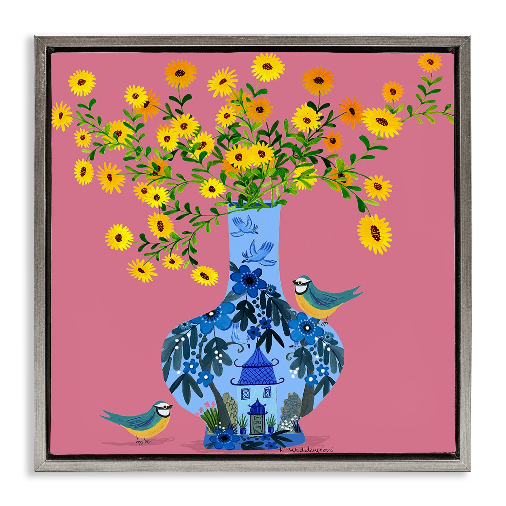 Stupell Industries BS-611-FFL-24X24 Ornate Vase with Daisies Floating Frame design by Kay Widdowson