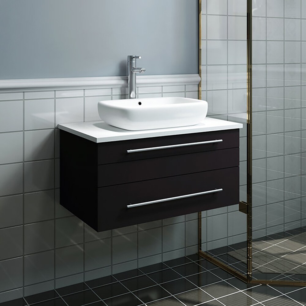 Lucera 30'' Espresso Solid Wood Wall-Mount Vanity with Quartz Top