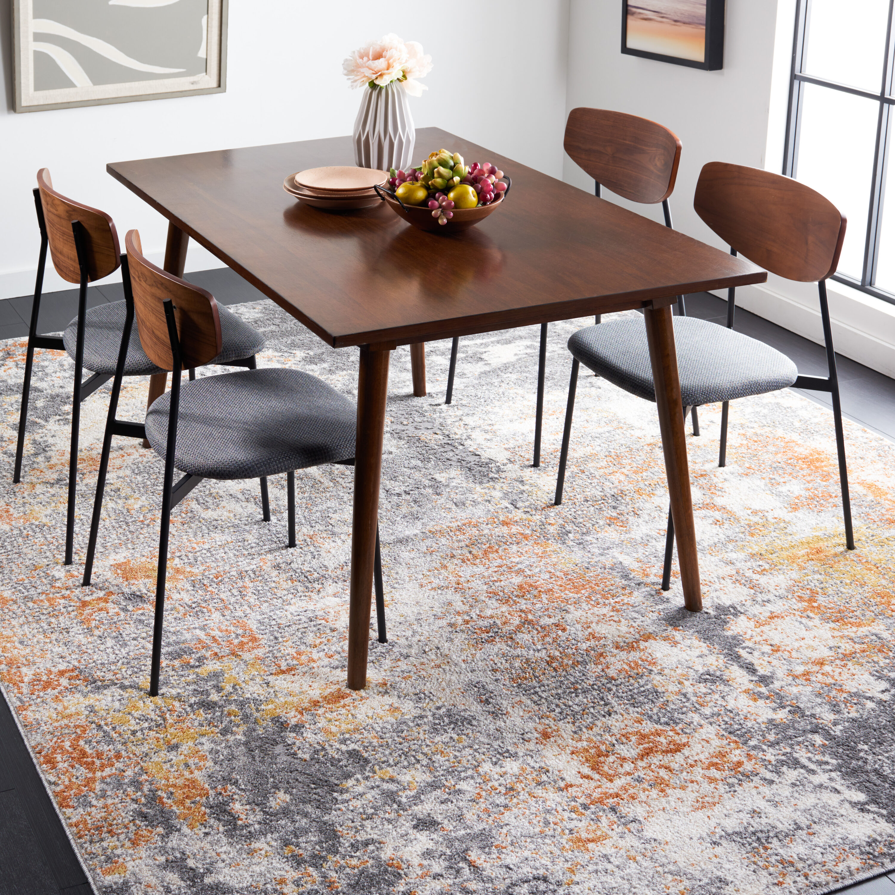 Aston 8 x 10 (ft) Loomed Polypropylene Grey/Gold Rectangular Indoor Abstract Mid-Century Modern Spot Clean Only Area rug