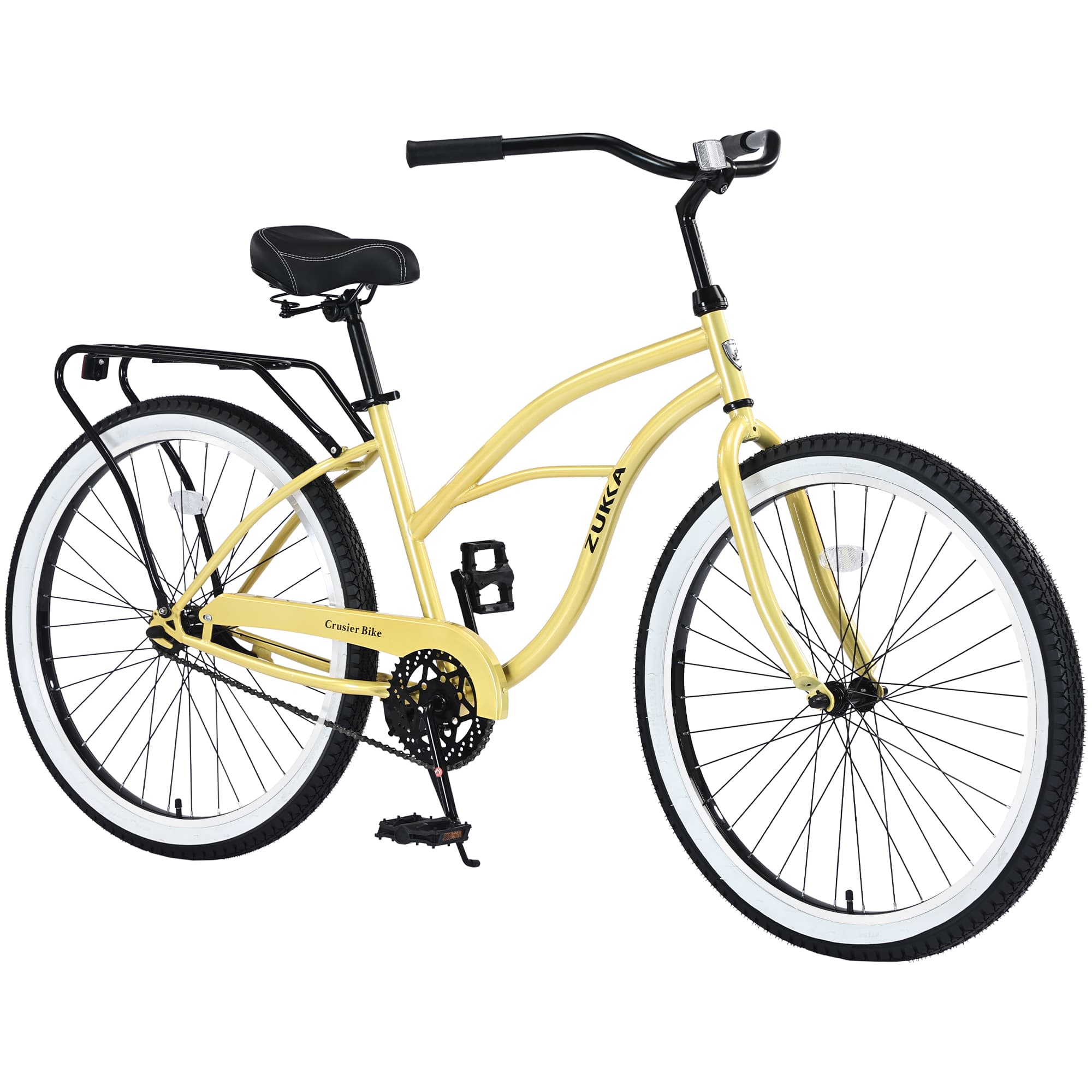 Ama Pear S-BK-32 26 Inch Single Speed Bicycle Steel Frame Wide Wheels Stability Rear Coaster Brakes Womens Beach Cruiser Bike Yellow