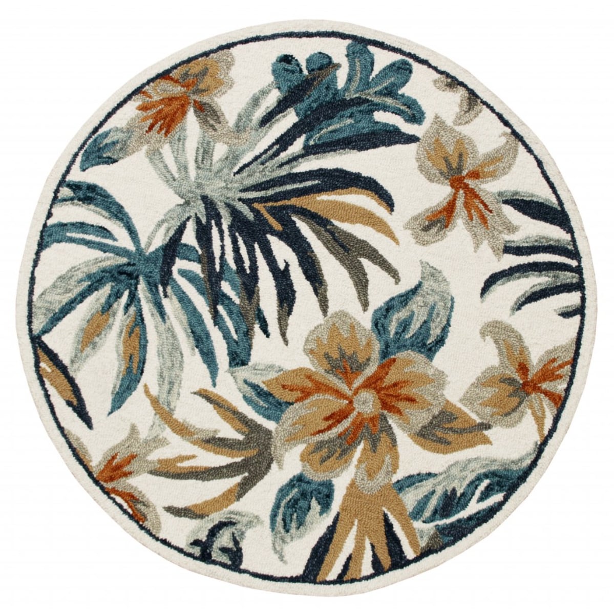 HomeRoots 4000396189 6 x 6 (ft) Tufted Wool White Blue Round Indoor Area rug