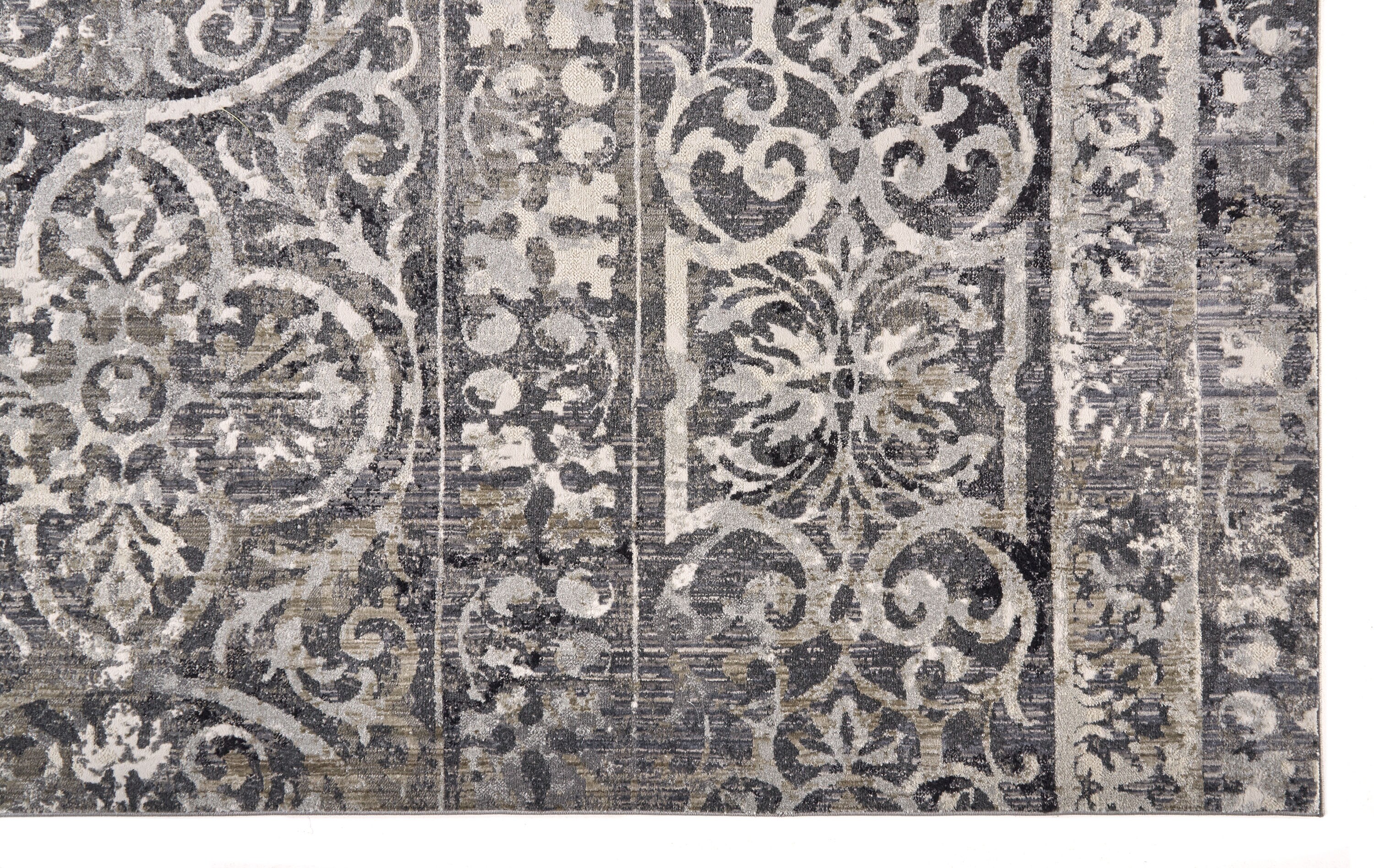 Ivory and Gray Distressed Rectangular Cotton Blend Rug