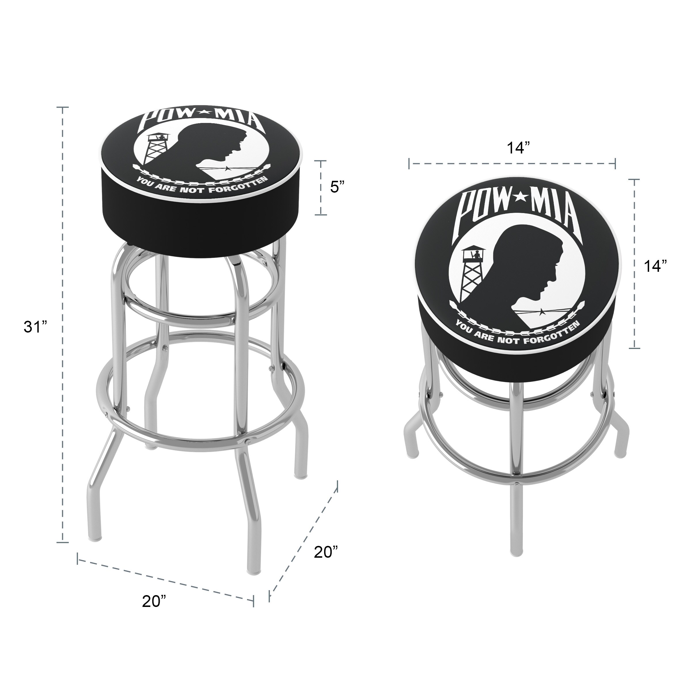 Adjustable Swivel Backless Bar Stool in Black Acrylic & Metal