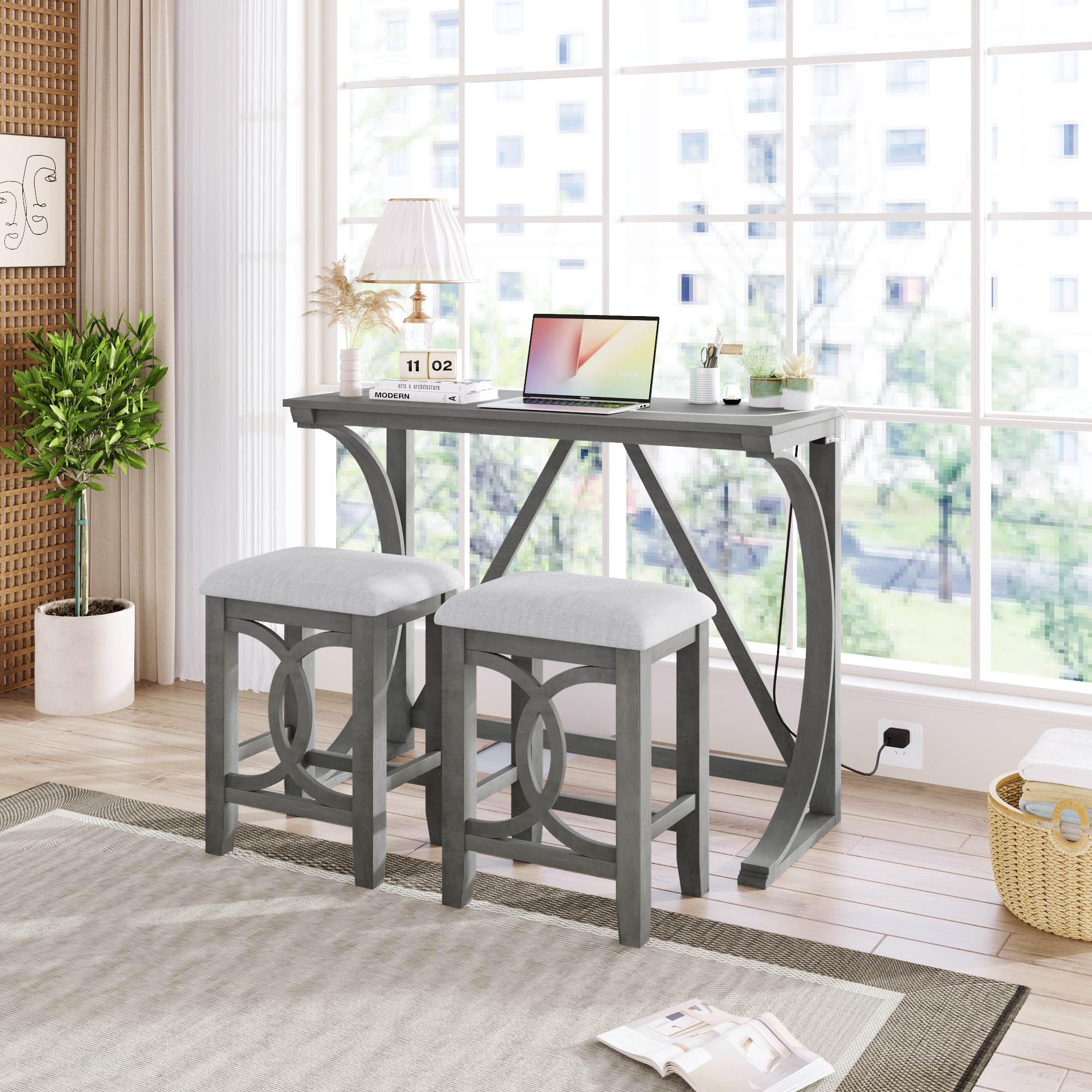 ModernLuxe L-WF298225AAE Gray Traditional Dining Room Set with Rectangular Table ( Seats 2 )