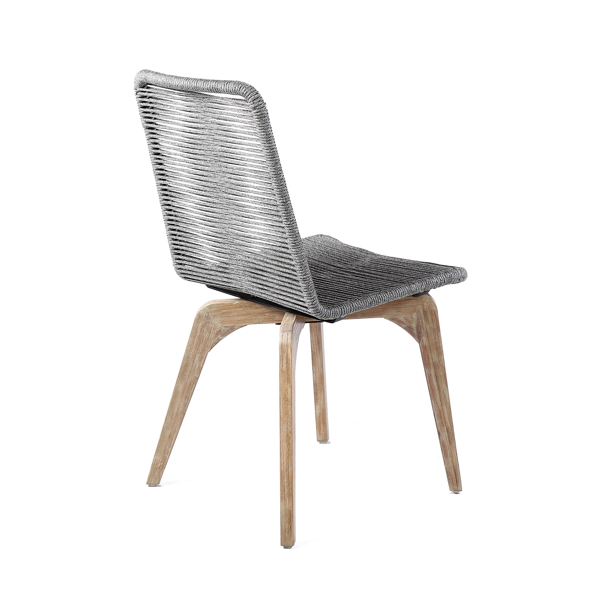 Gray Rope and Teak Wood Outdoor Dining Chairs, Set of 2