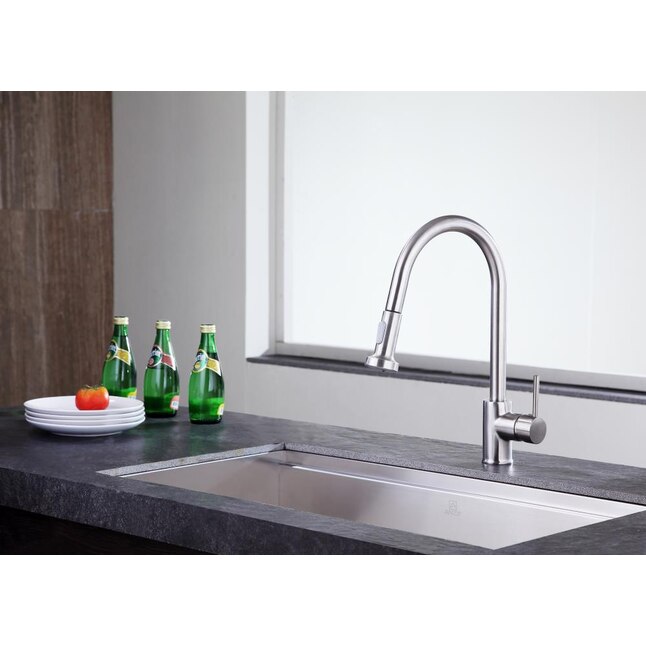 ANZZI Tycho Brushed Nickel 1-Handle Deck-Mount Pull-Out Handle Kitchen Faucet ANZZI Tycho Brushed Nickel 1-Handle Deck-Mount Pull-Out Handle Kitchen Faucet