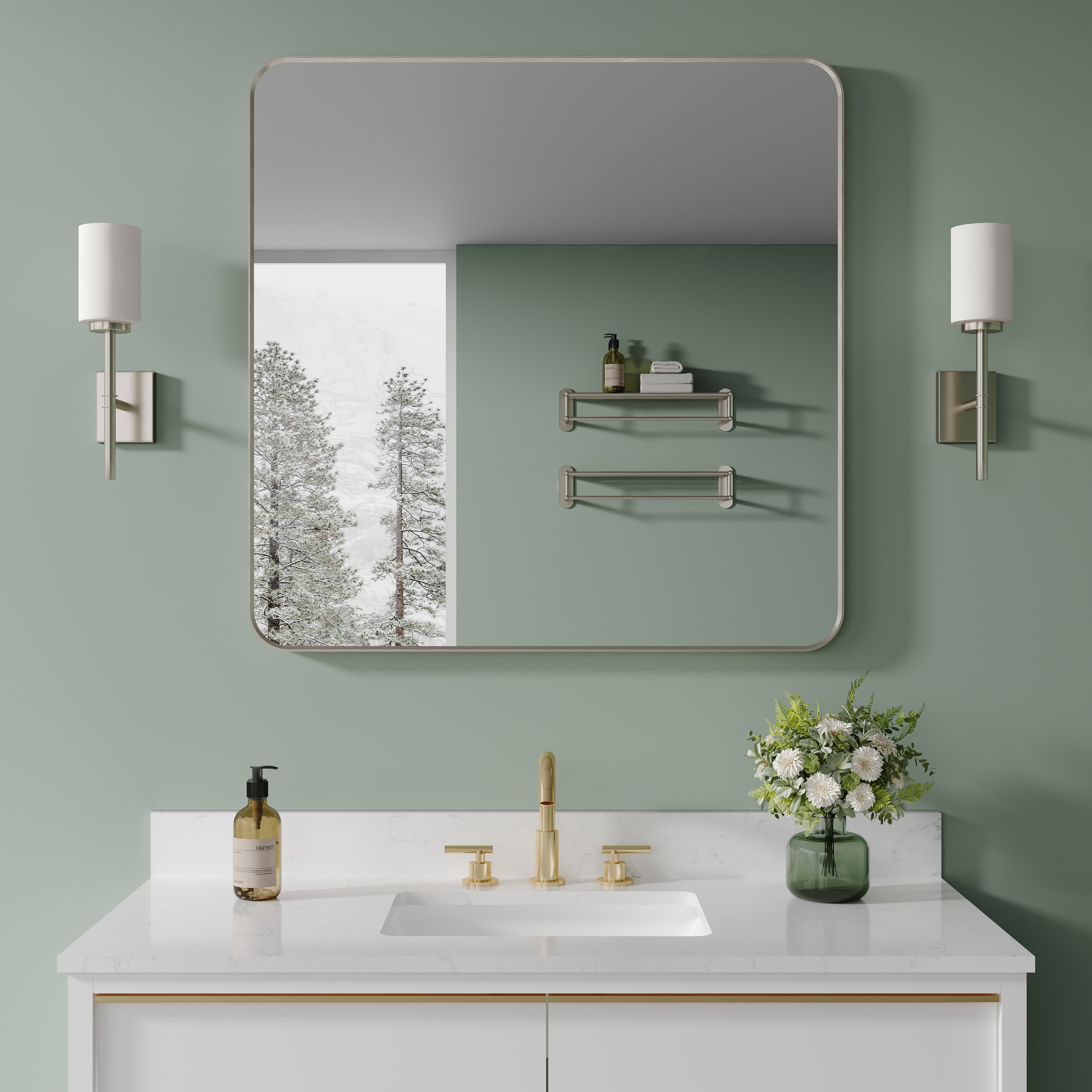 Forclover TAK-MCSA1620 BE Bathroom Mirror 36 x 36-in Framed Square Bathroom Vanity Mirror ( Brushed Nickel )