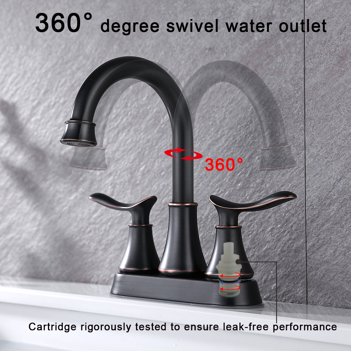 Nestfair SX-DR409B Oil-Rubbed Bronze 4-in centerset 2-handle High-arc Residential Handle Bathroom Sink Faucet with Drain