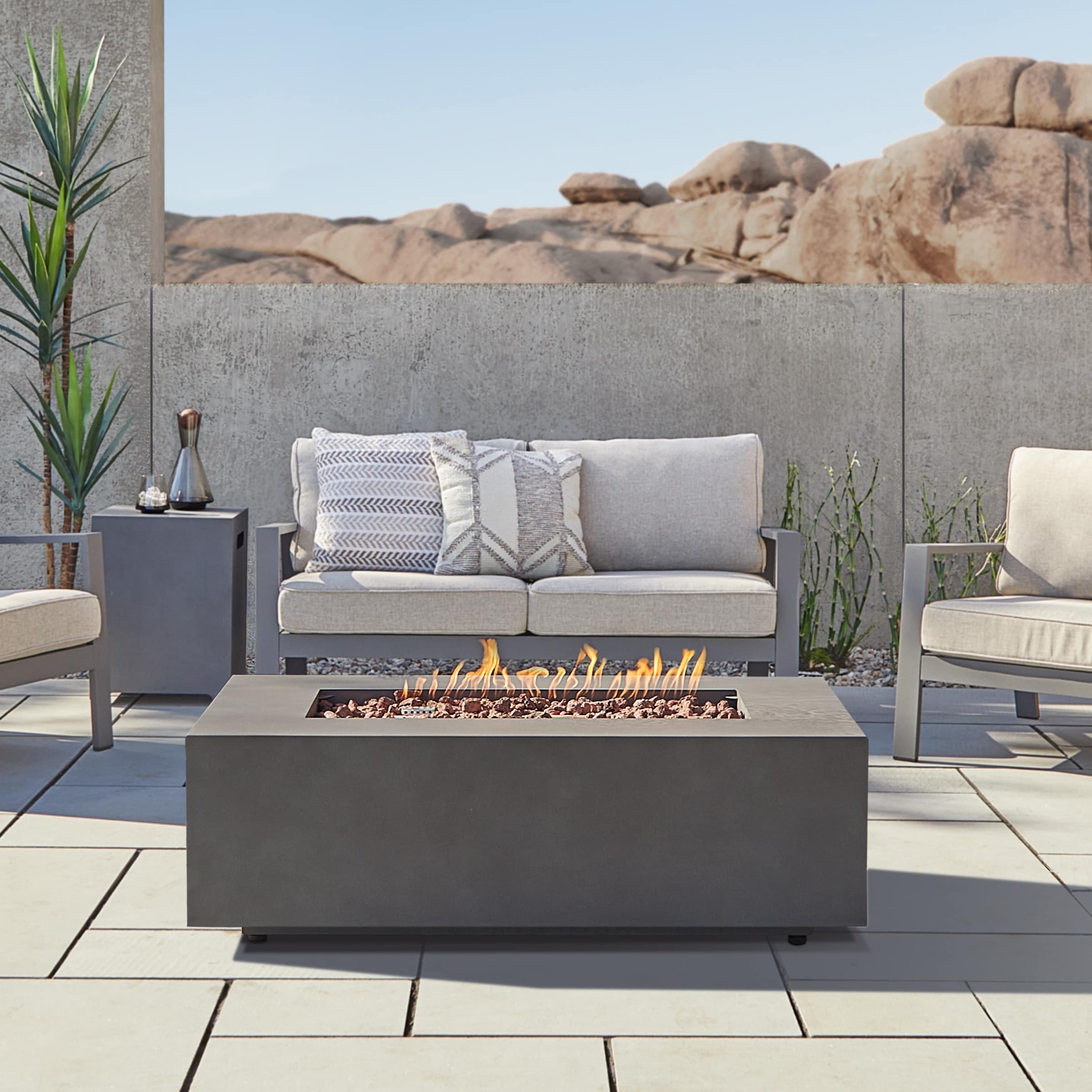 Real Flame C9813LP-WSLT 50-in W Weathered Slate Portable Steel Rectangle Liquid propane Fire table