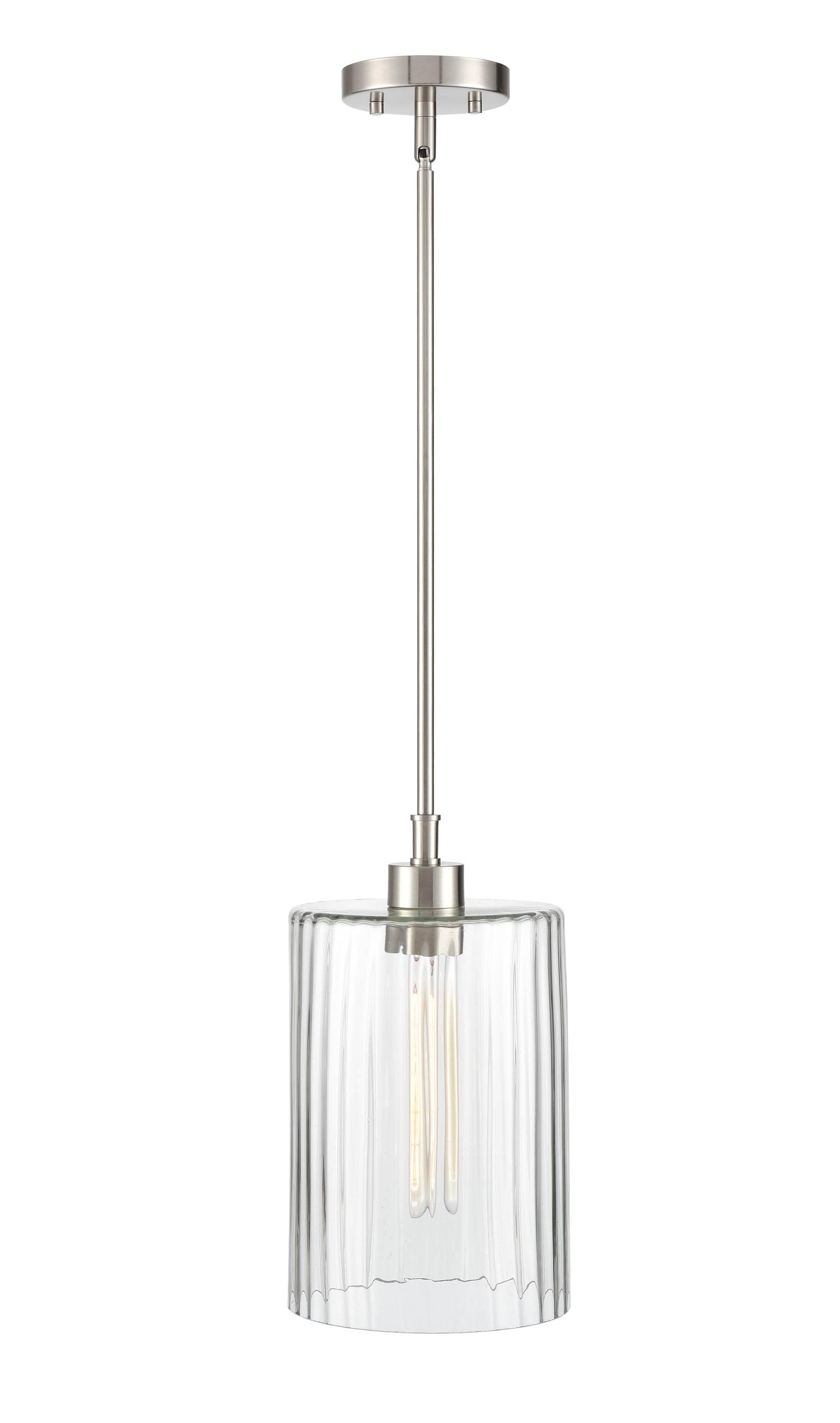 Millennium Lighting Chastine 1 -Light Brushed Nickel Modern/contemporary Ribbed glass Cylinder Small Hanging Pendant Light