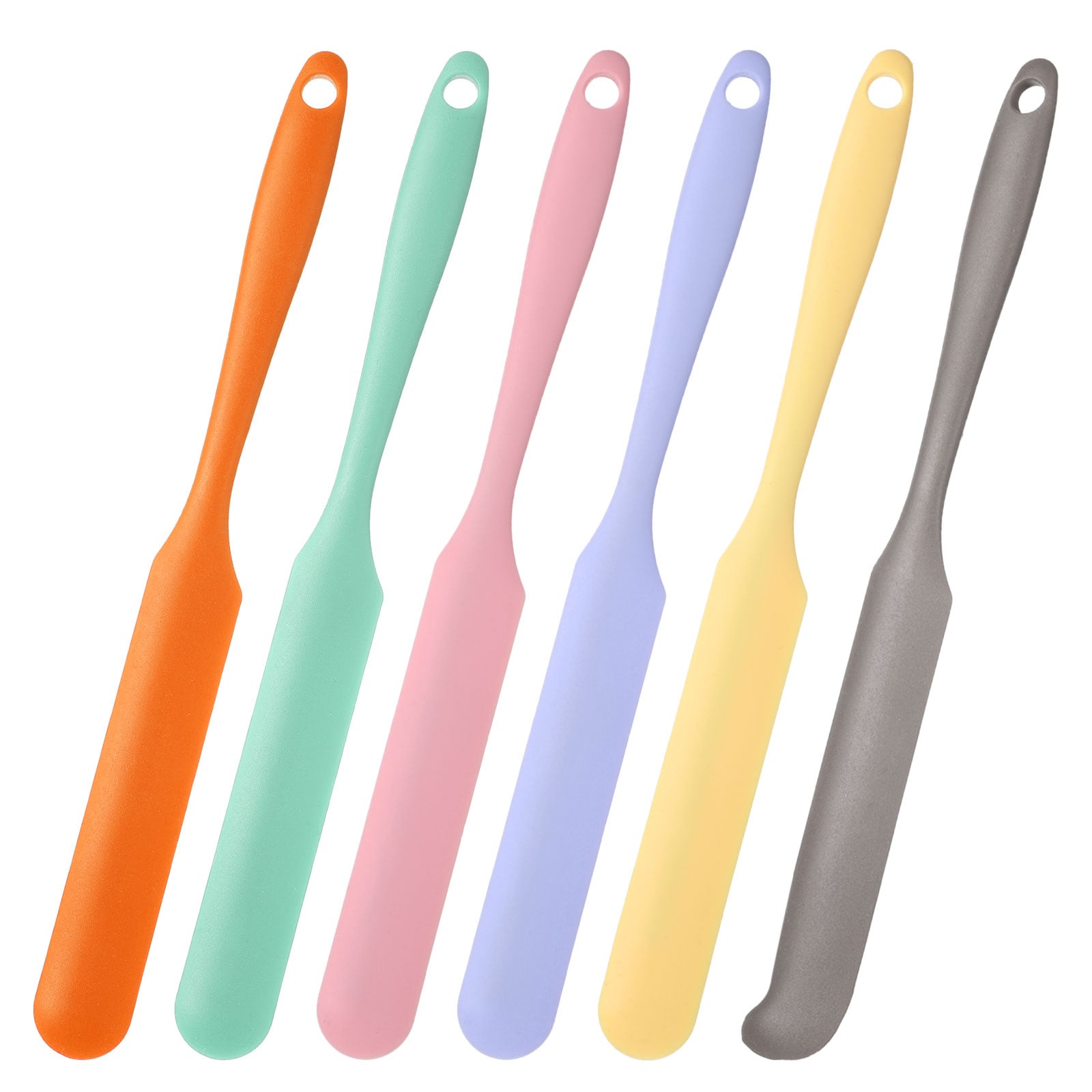 Unique Bargains 6pcs Silicone Jar Spatula Heat Resistant Jam Spreader Non-Stick Silicone Scraper Spatula with Handle for Jars Bottles Cooking Baking Tools (Green/Pink/Purple/Yellow/Orange/Grey) #S26042700UX5196