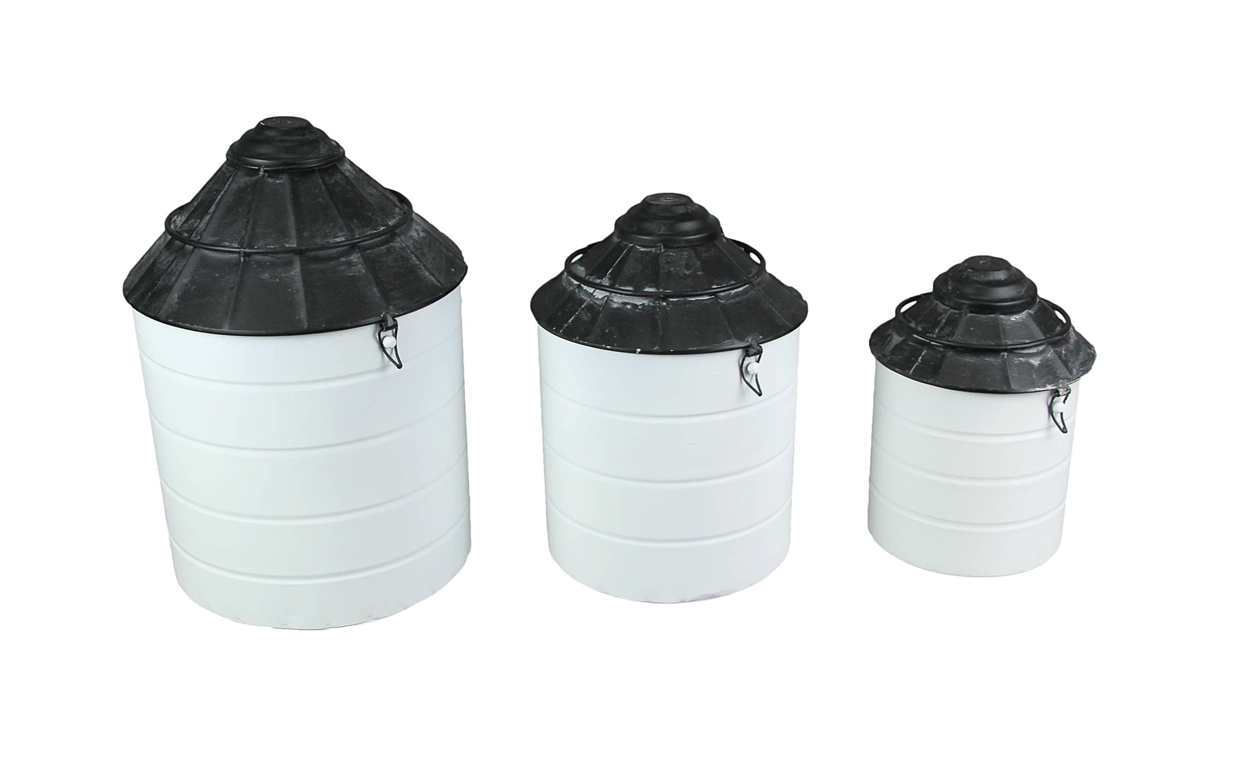 Pd Home Set of 3 Black and White Vintage Farmhouse Tin Silo Canisters