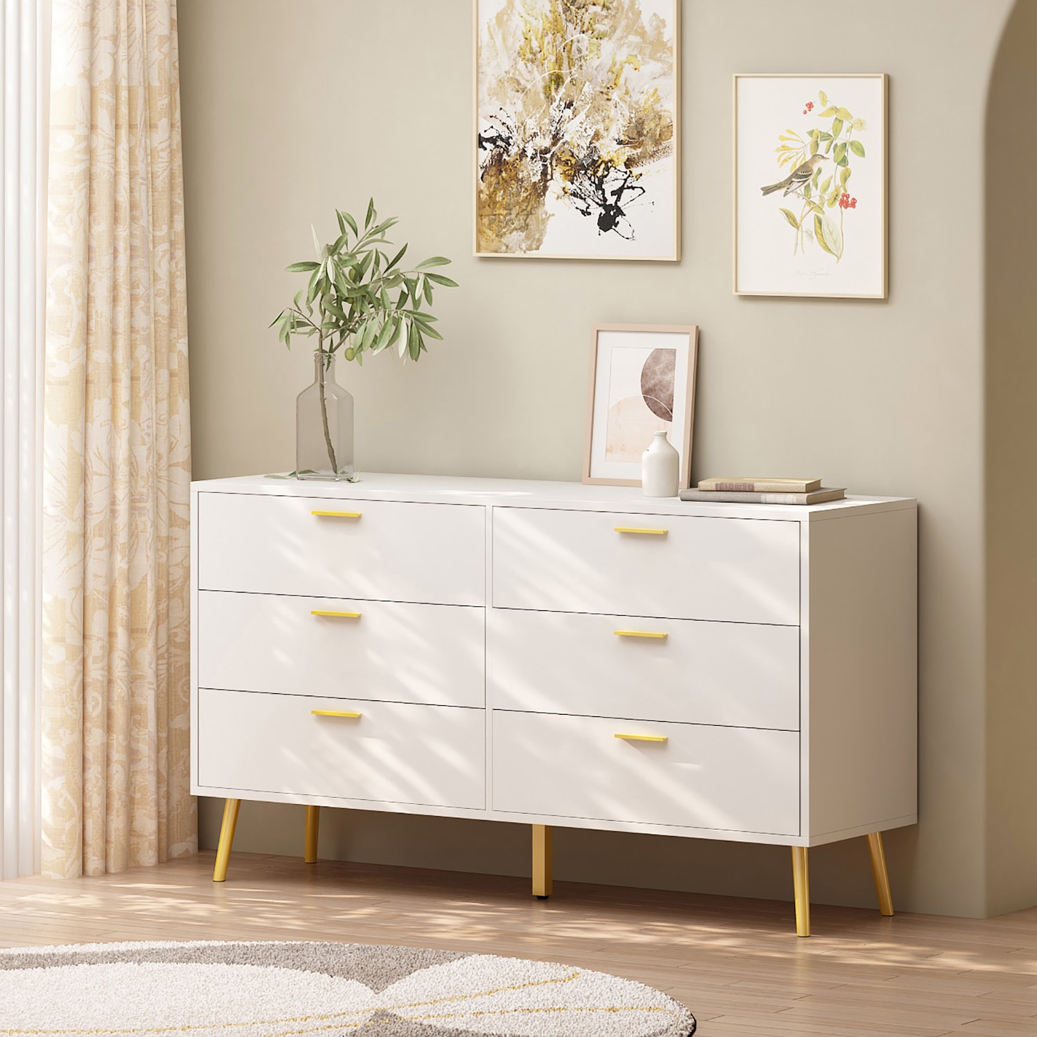 FUFU&GAGA 6-Drawer Dresser White 6-Drawer Standard Chest LJY