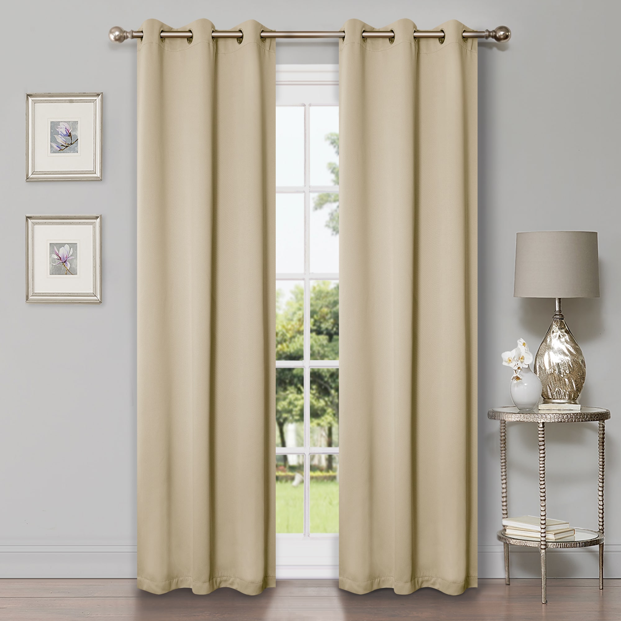 Superior 96-in Ivory Room darkening Grommet Curtain panel pair