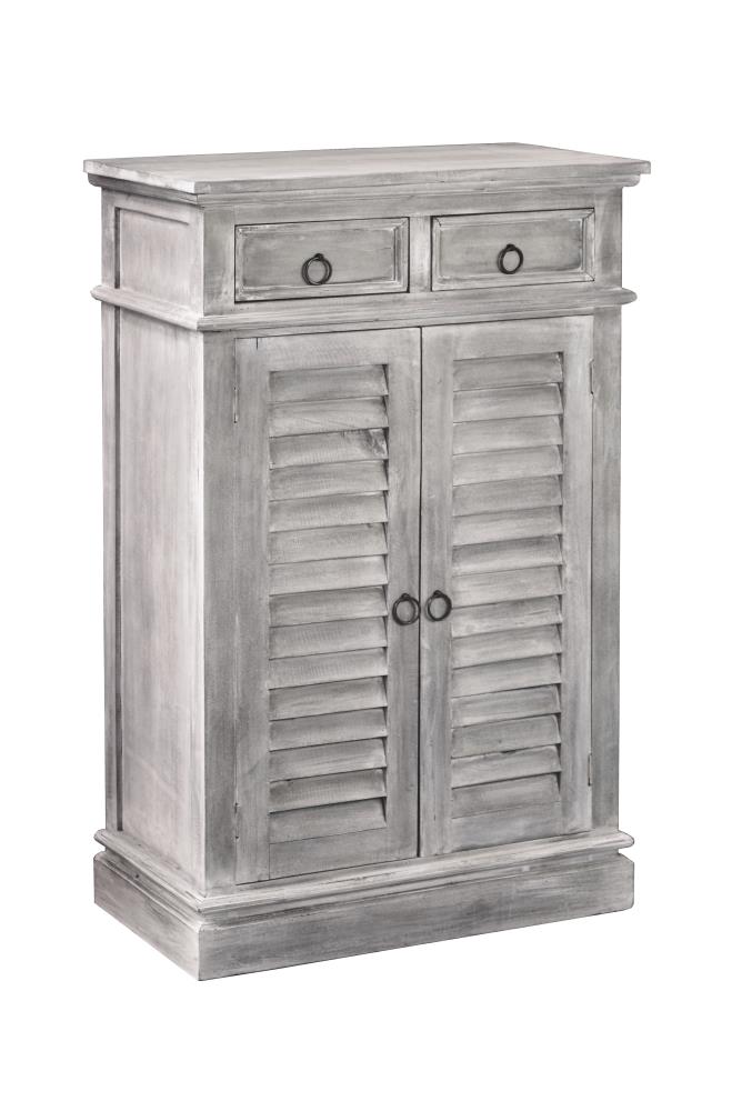 Sunset Trading CC-CAB246S-SW  Cottage Two Door Shutter Cabinet 2 Shelves and Drawers Distressed Gray