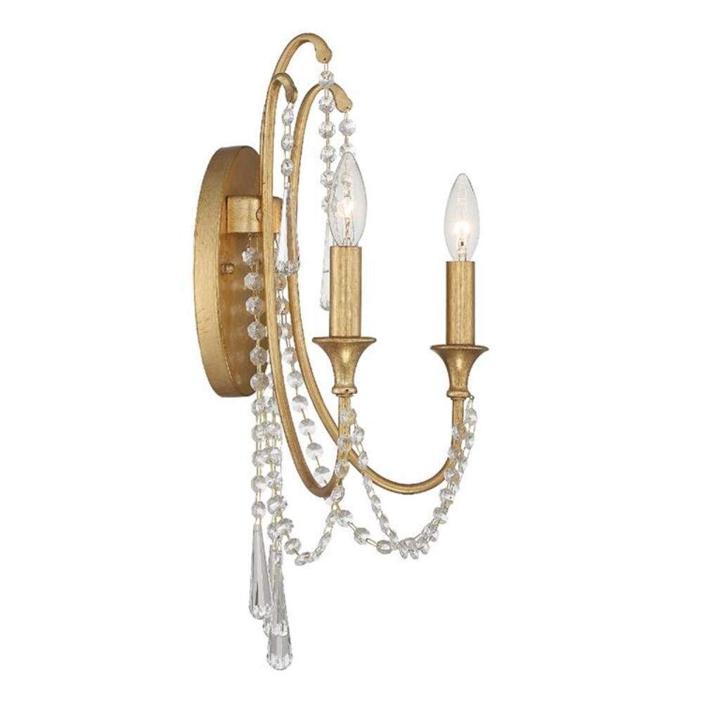 Antique Gold Crystal 2-Light Wall Sconce