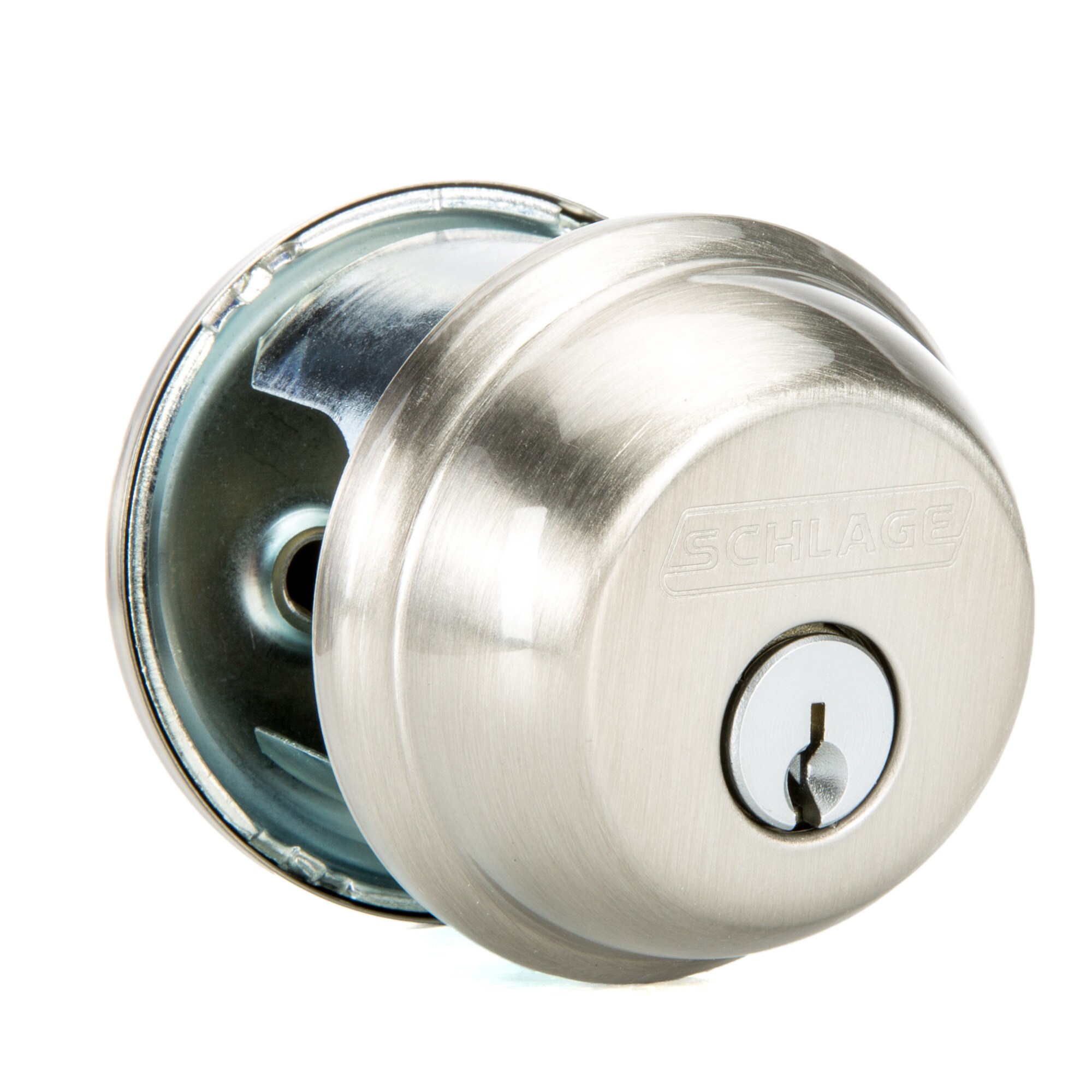Schlage / Plymouth Knob / F51A Keyed Entry with B60 Single Cylinder  Deadbolt Combo Pack / Satin Nickel / FB50NVPLY619