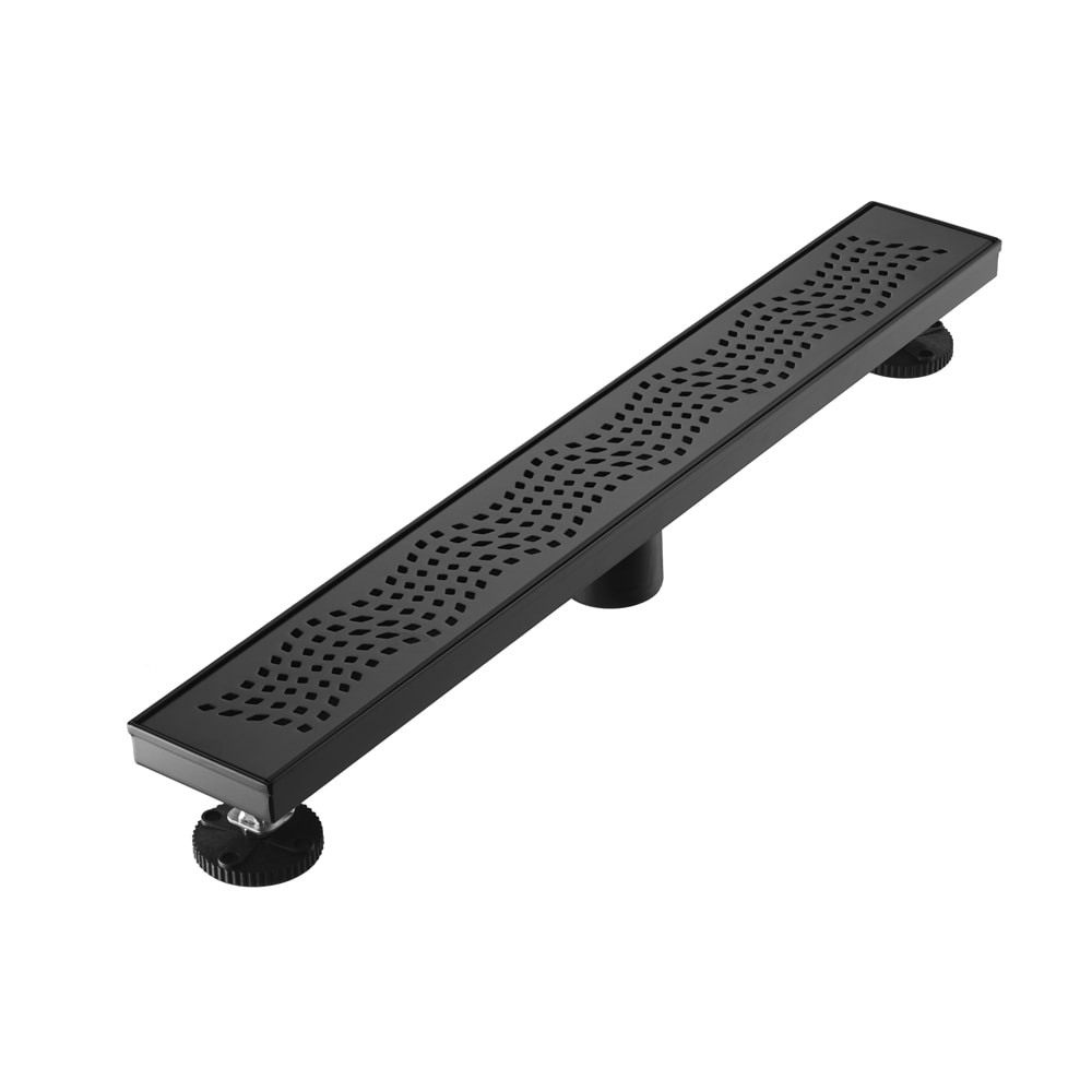 ELEGANTE DRAIN COLLECTION KD01A102-28-MBLK Wave Pattern Cover 3.31-in x 28-in Matte Black Stainless Steel Linear Shower Drain
