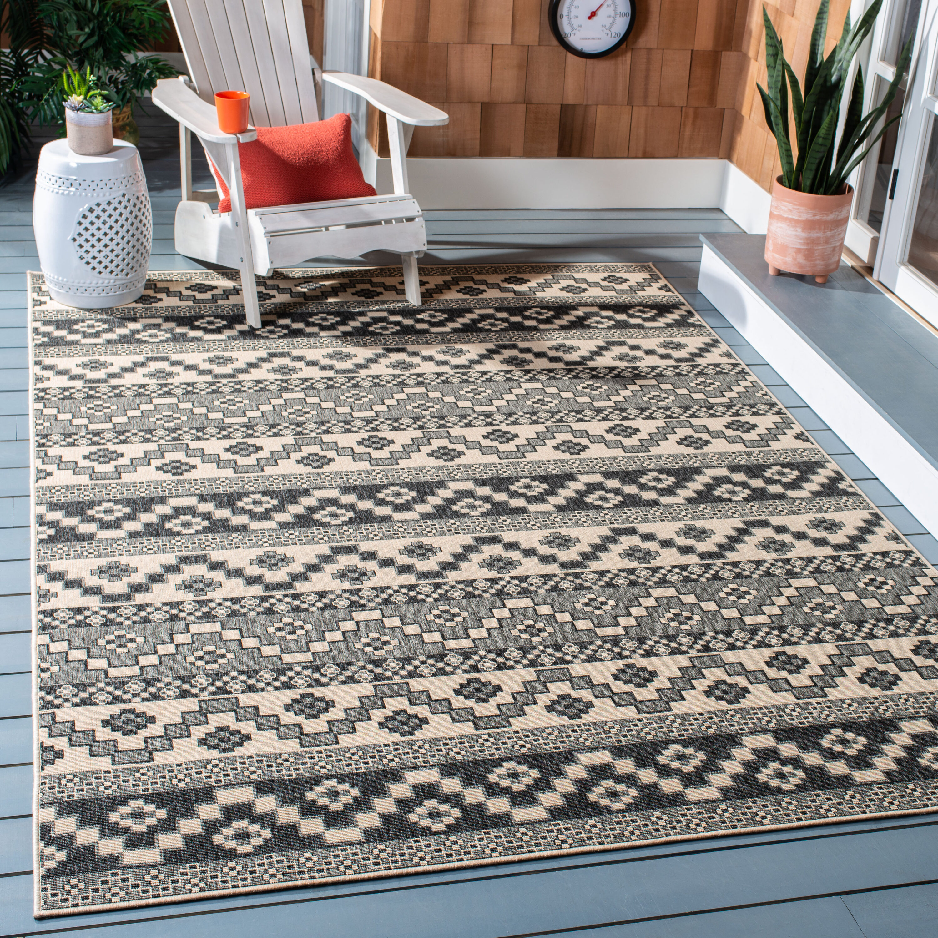 Safavieh VER095-3435-2 Veranda 2 x 4 (ft) Loomed Synthetic Gray/Beige Rectangular Indoor/Outdoor Floral Southwestern Area rug
