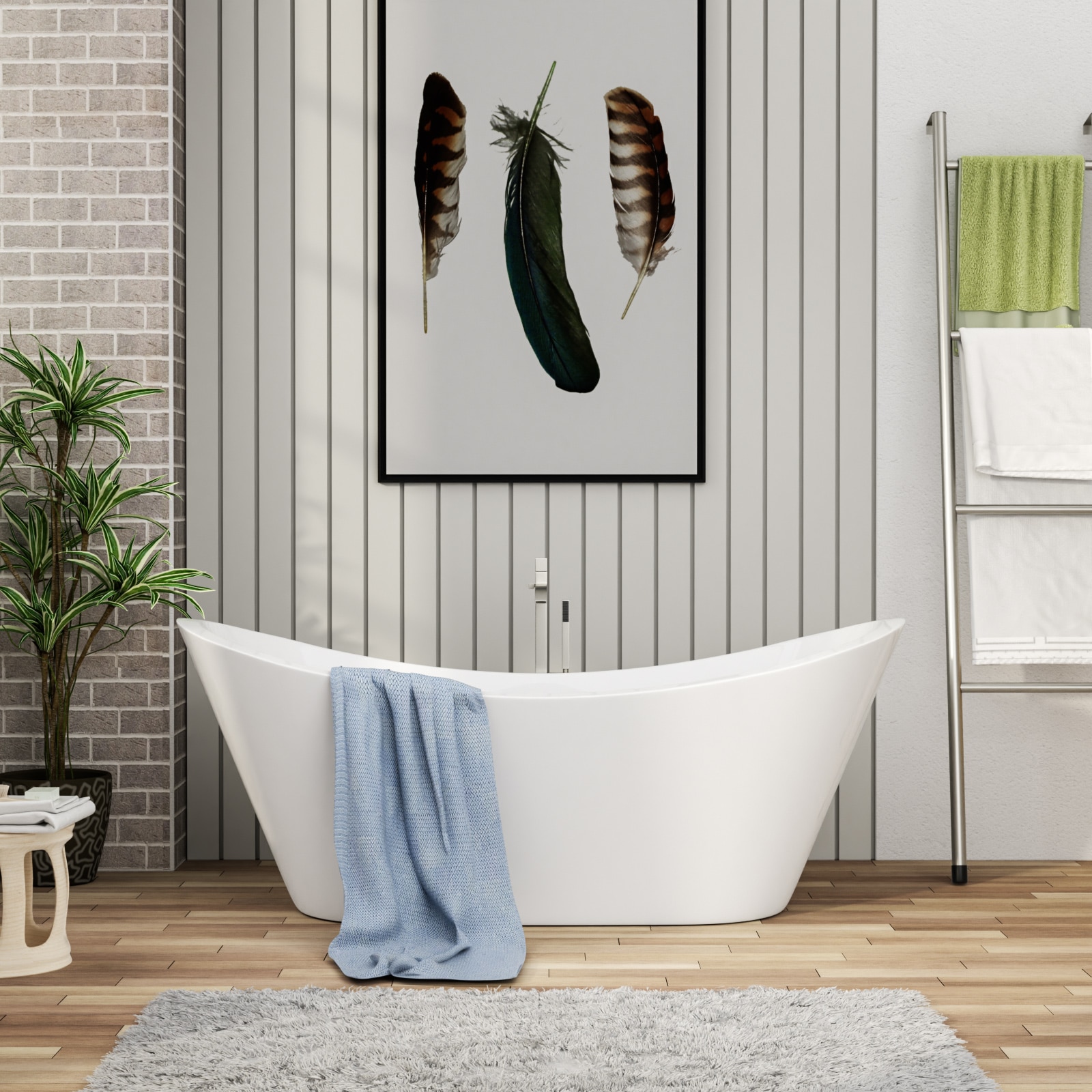 WELLFOR GBTC225115 59-in x 29.5-in Gloss white Acrylic Oval Freestanding Soaking Bathtub with Drain ( Center Drain )